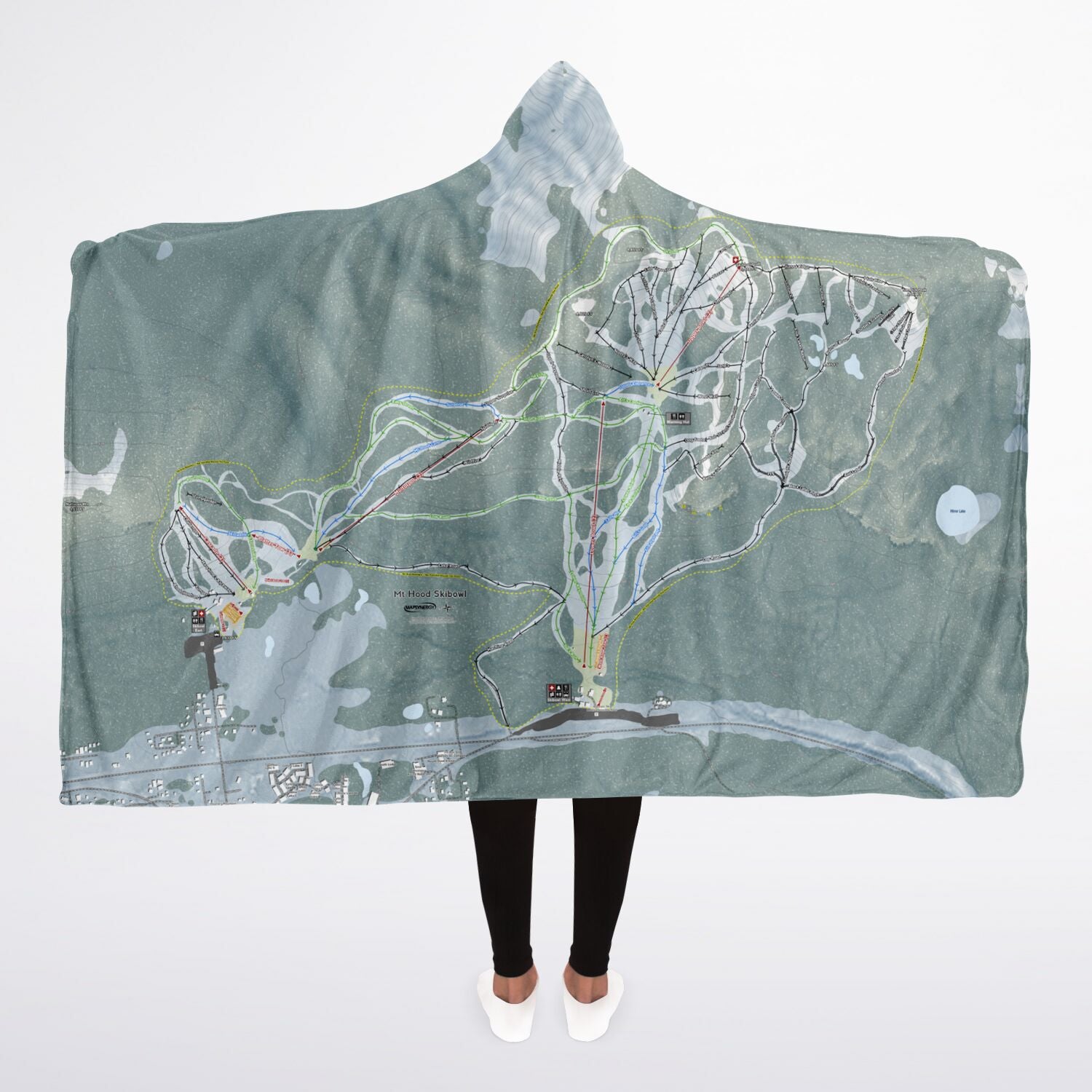 Mt Hood Skibowl, Oregon Ski Trail Map - Adult Hooded Blanket