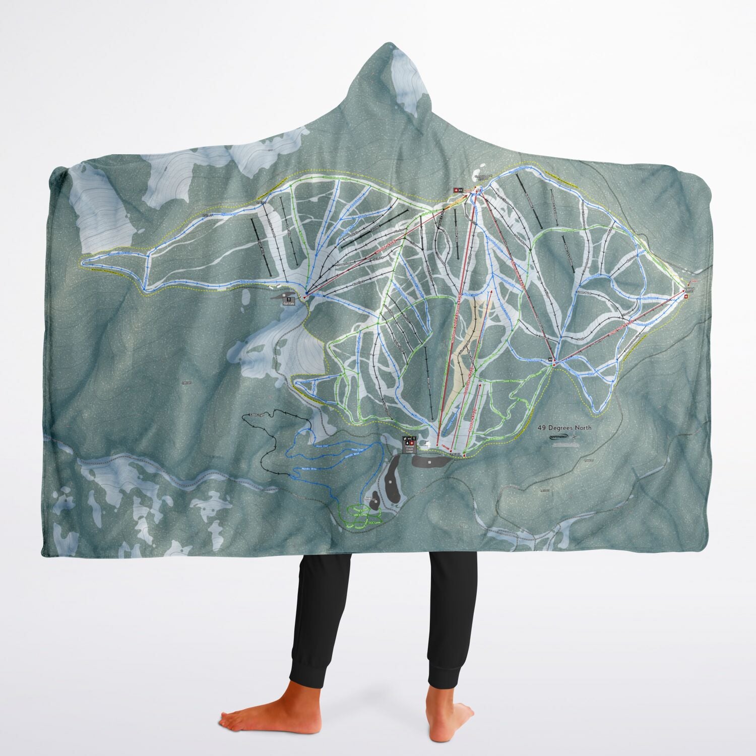 49 Degrees North, Washington Ski Trail Map - Youth Hooded Blanket