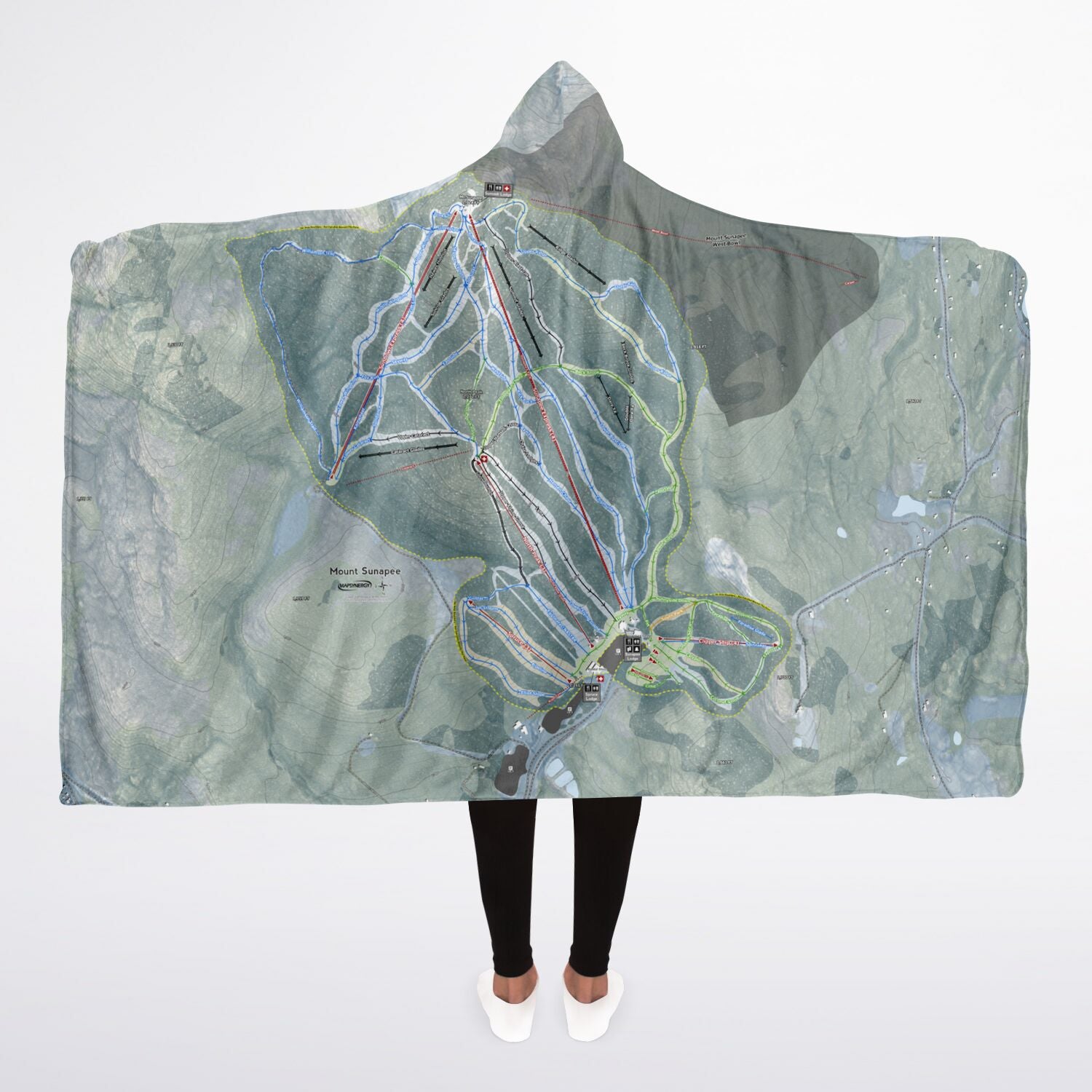 Mount Sunapee, New Hampshire Ski Trail Map - Adult Hooded Blanket