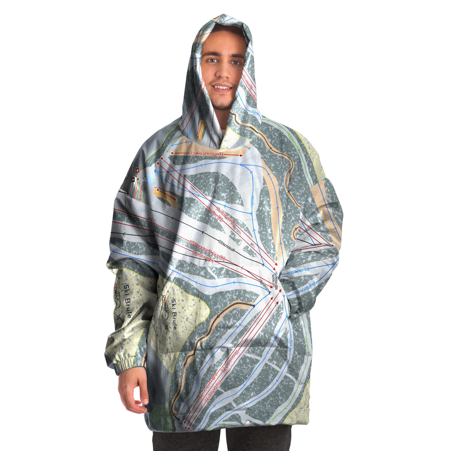 Ski Brule, Michigan Ski Trail Map Snug Hoodie