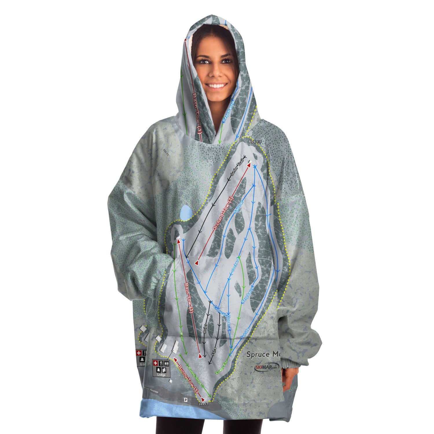 Spruce Mountain, Maine Ski Trail Map - Snug Hoodie