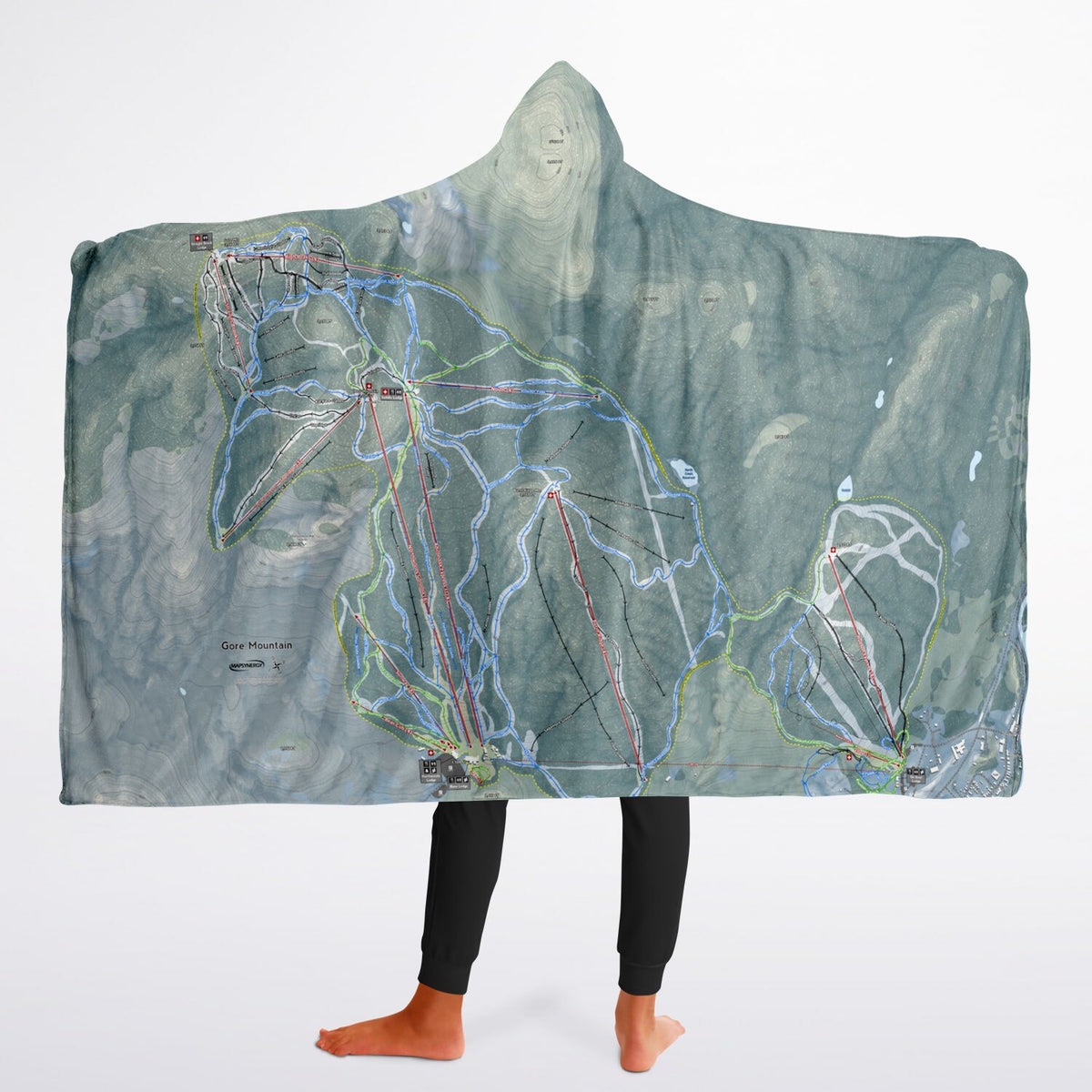 Gore Mountain, New York Ski Trail Map - Youth Hooded Blanket