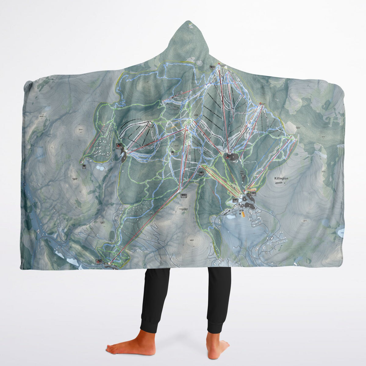 Killington, Vermont Ski Trail Map - Youth Hooded Blanket