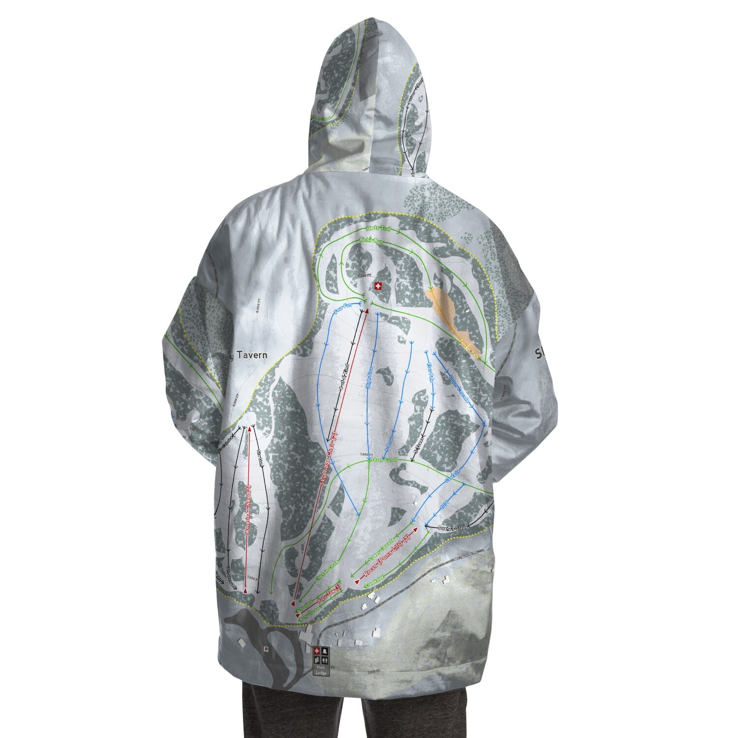 Sky Tavern, Nevada Ski Trail Map - Snug Hoodie