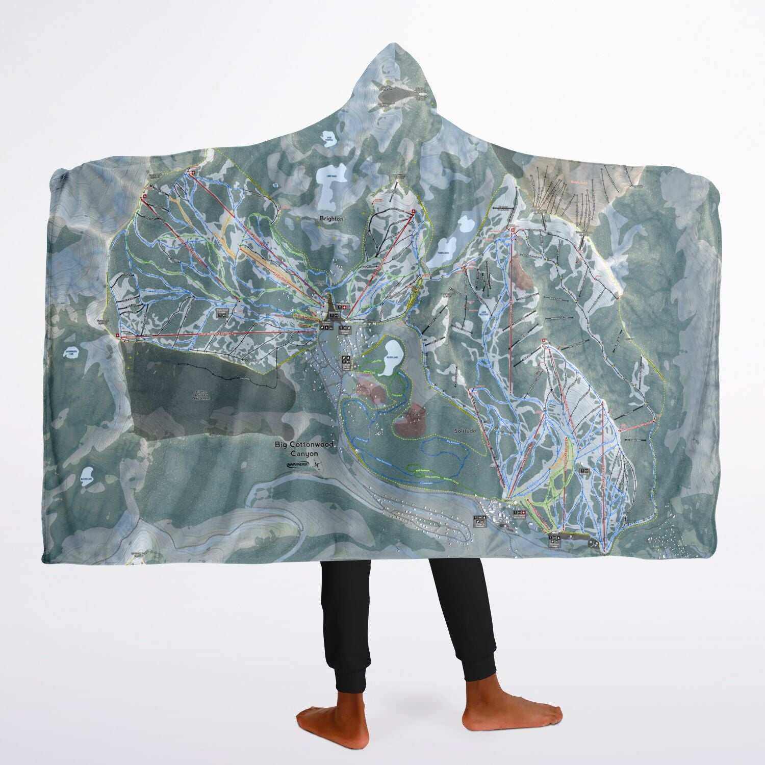 Big Cottonwood, Utah Ski Trail Map - Youth Hooded Blanket