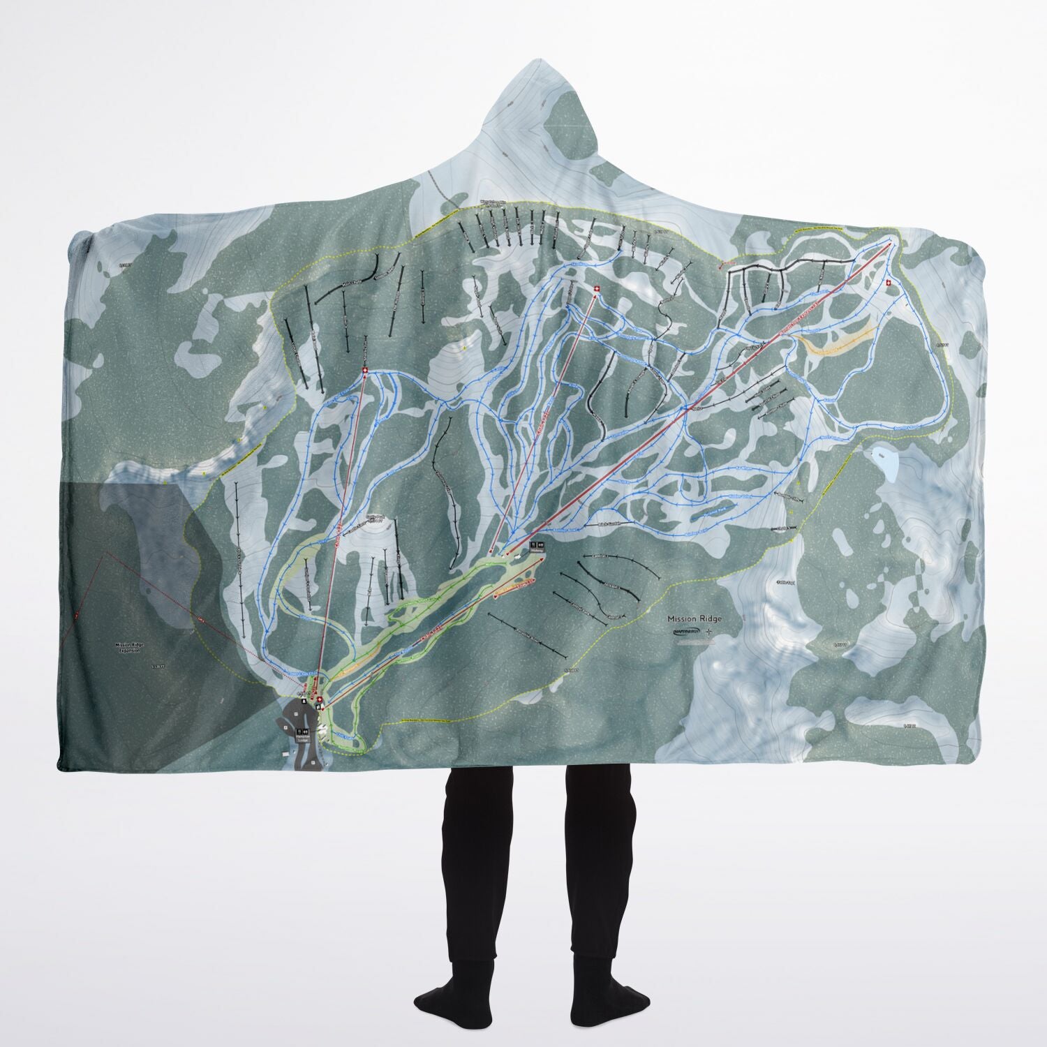 Mission Ridge, Washington Ski Trail Map - Adult Hooded Blanket