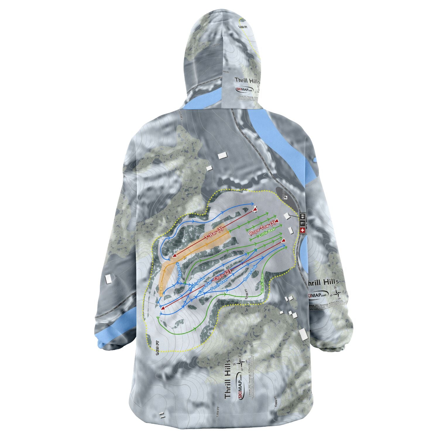 Thrill Hills, North Dakota Ski Trail Map Snug Hoodie