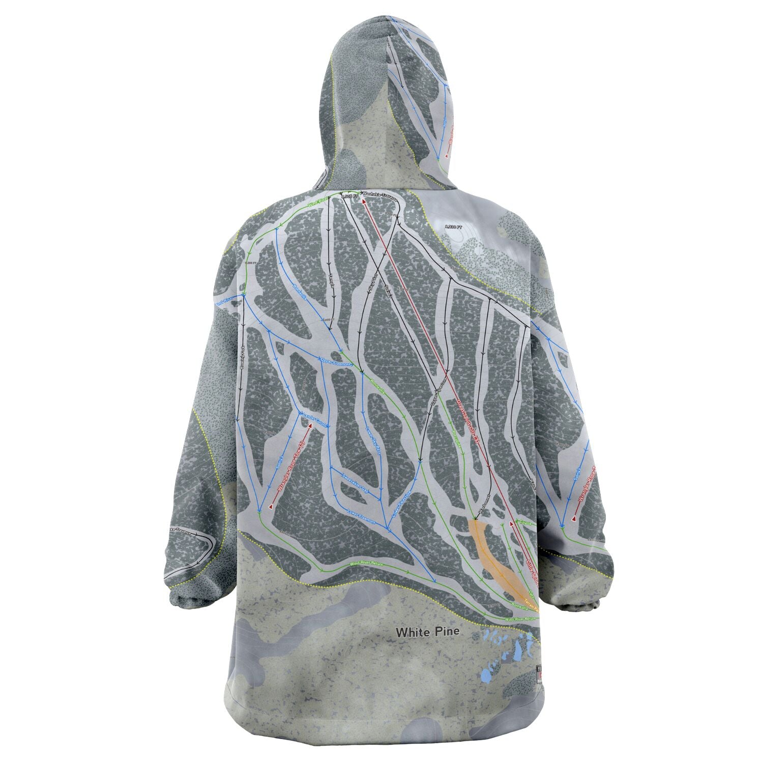 White Pine, Wyoming Ski Trail Map Snug Hoodie