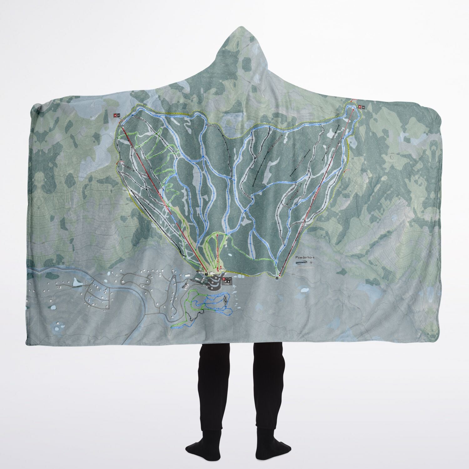 Powderhorn, Colorado Ski Trail Map - Adult Hooded Blanket