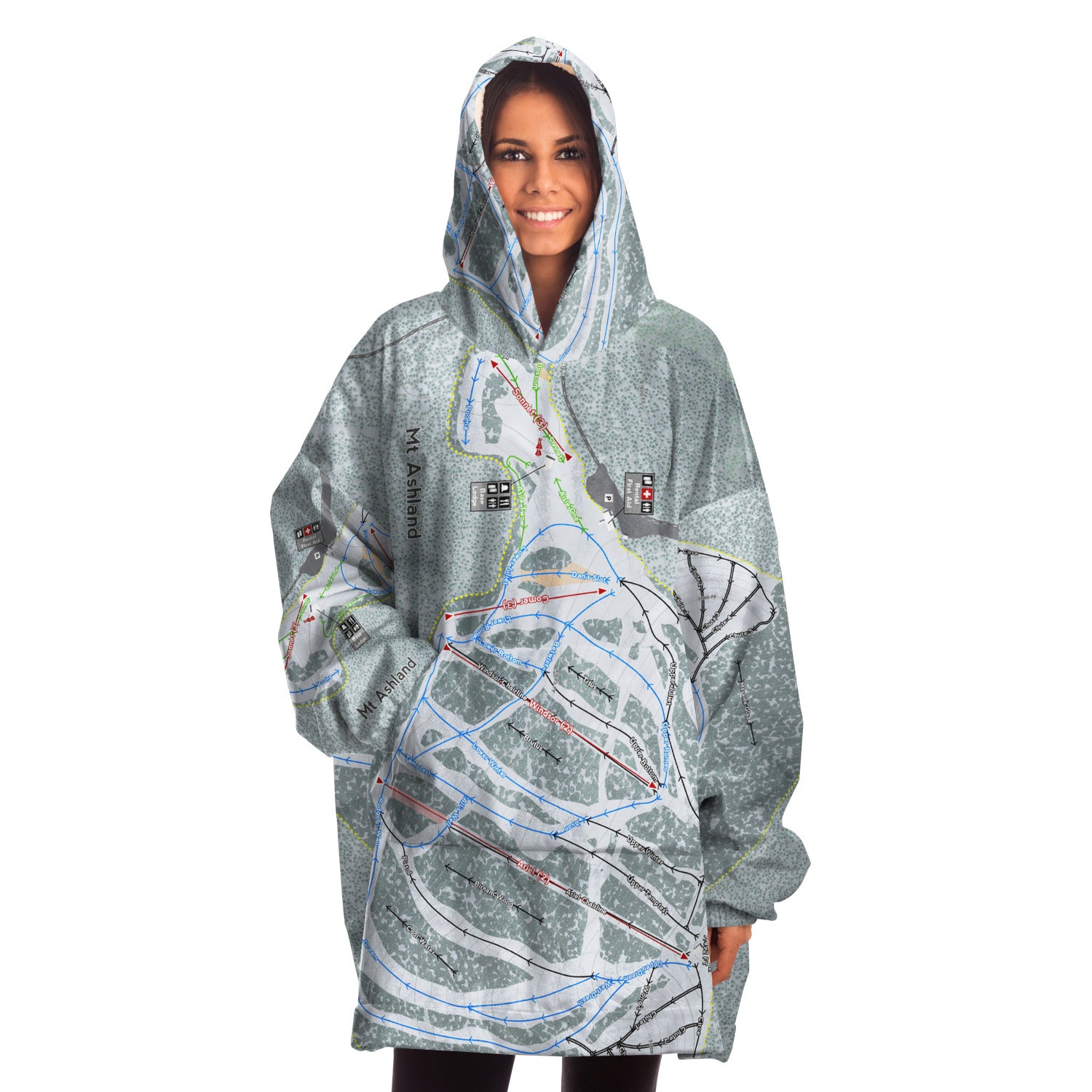 Mt. Ashland, Oregon Ski Trail Map - Snug Hoodie