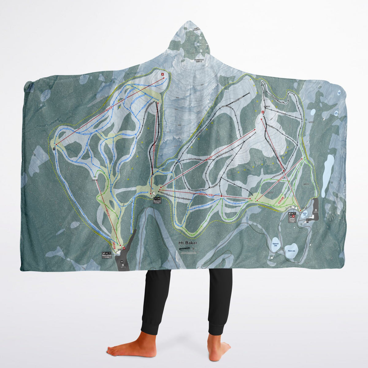 Mt. Baker, Washington Ski Trail Map - Youth Hooded Blanket