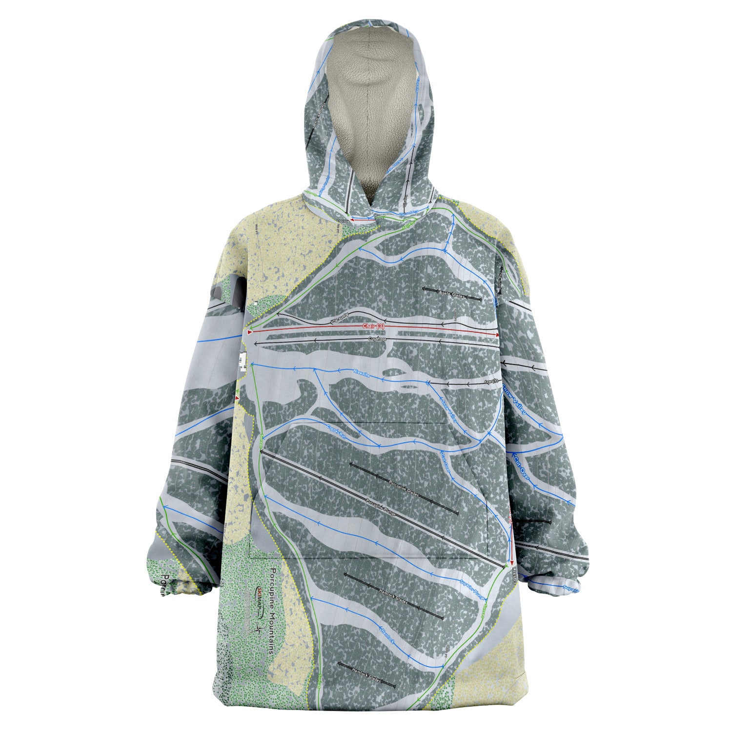 Porcupine Mountains, Michigan Ski Trail Map Snug Hoodie