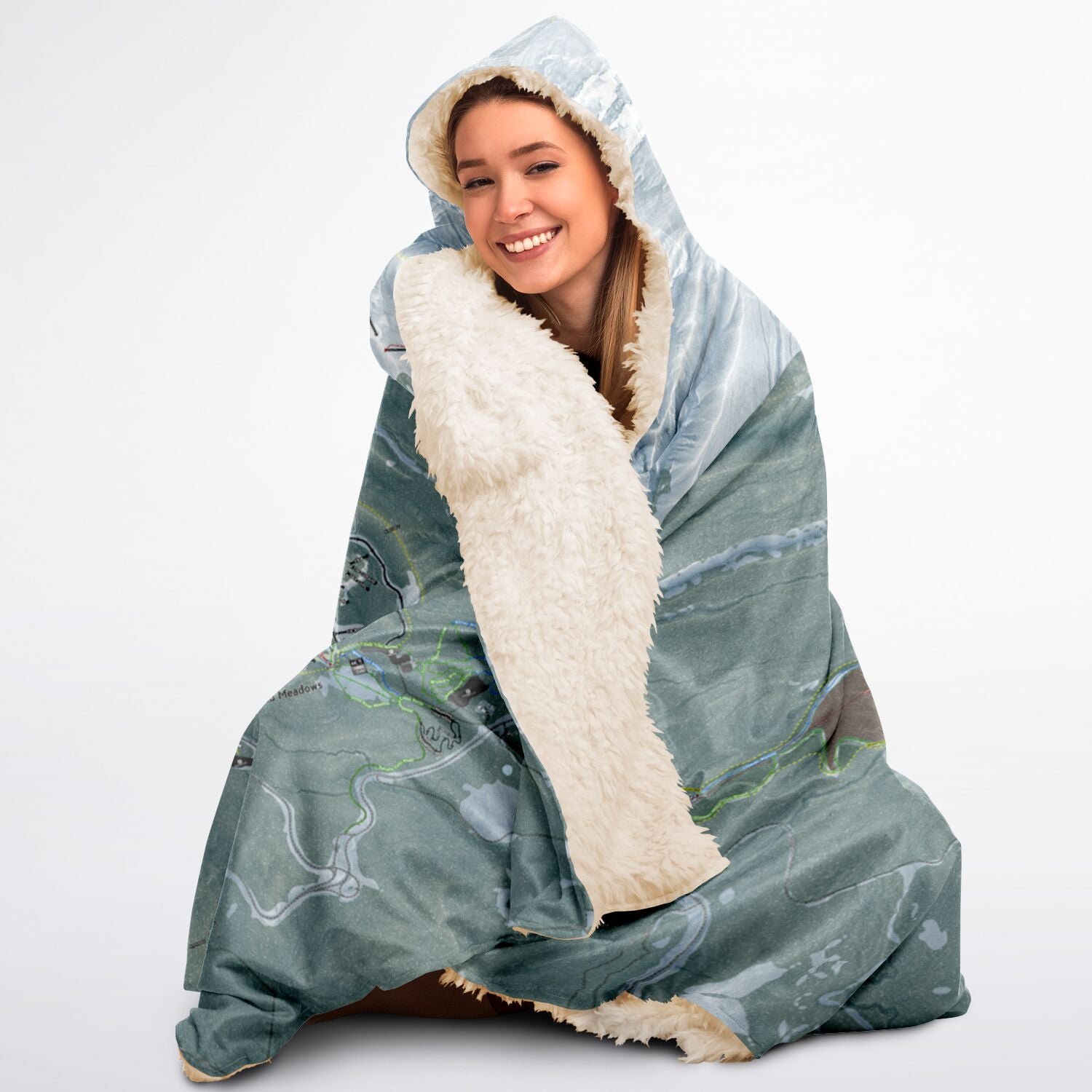 Mt Hood, Oregon Ski Trail Map - Adult Hooded Blanket