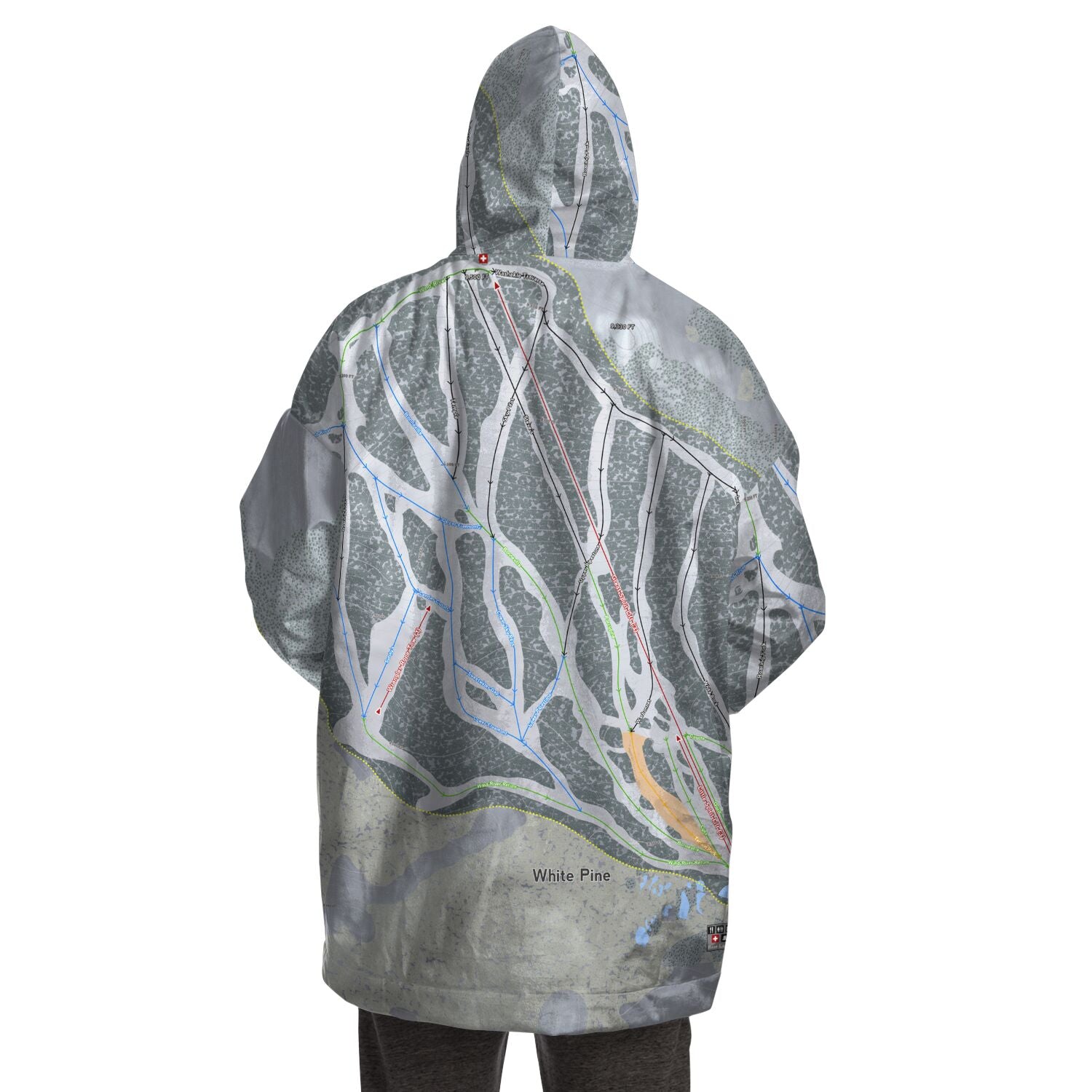 White Pine, Wyoming Ski Trail Map Snug Hoodie