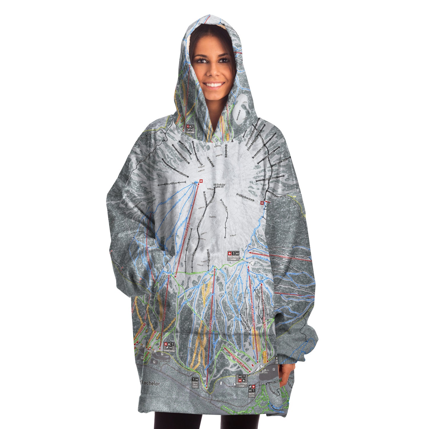 Mt Bachelor, Oregon Ski Trail Map - Snug Hoodie