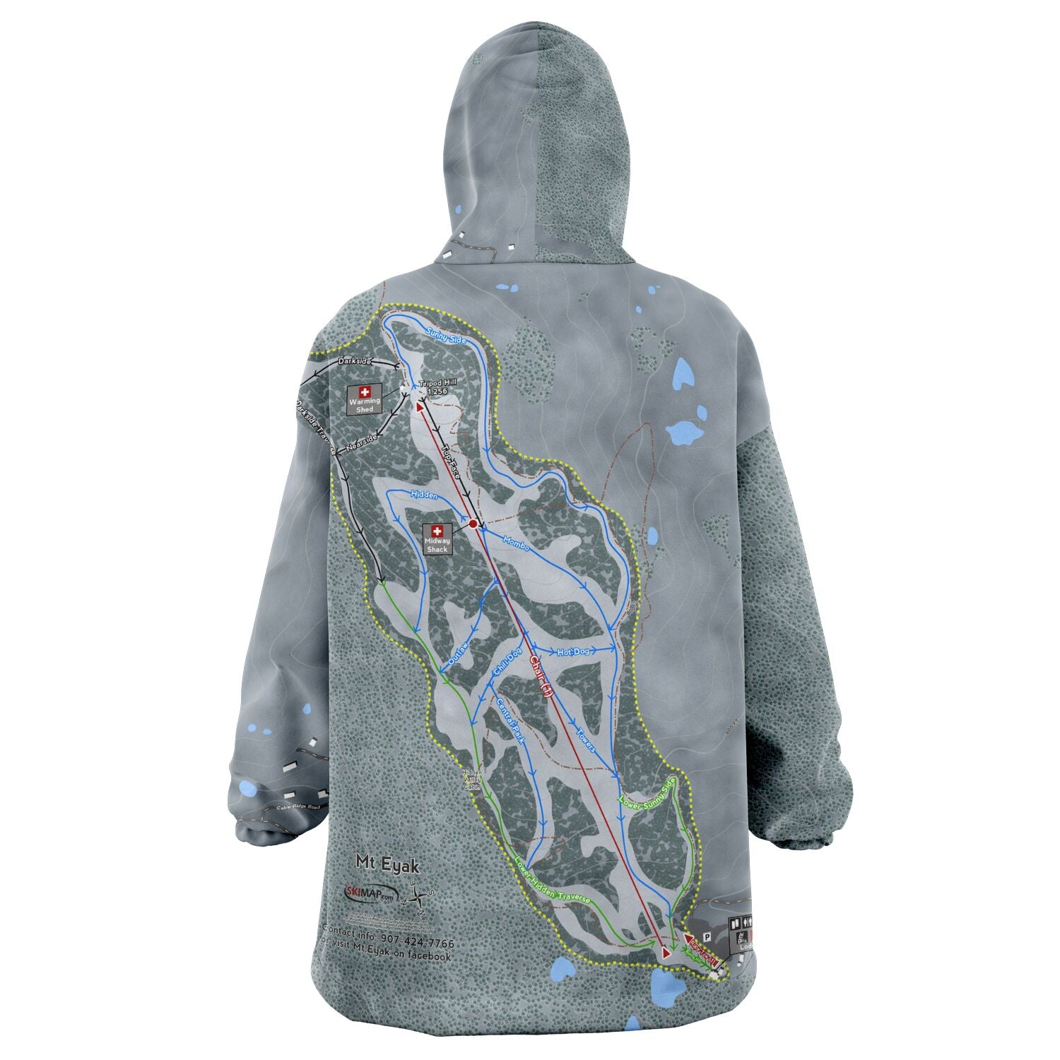 Mt Eyak, Alaska Ski Trail Map Snug Hoodie