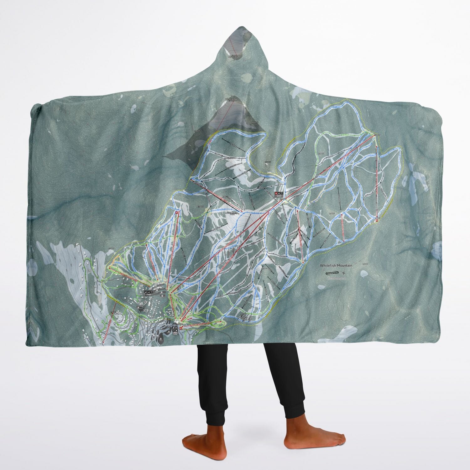 Whitefish Mountain, Montana Ski Trail Map - Youth Hooded Blanket