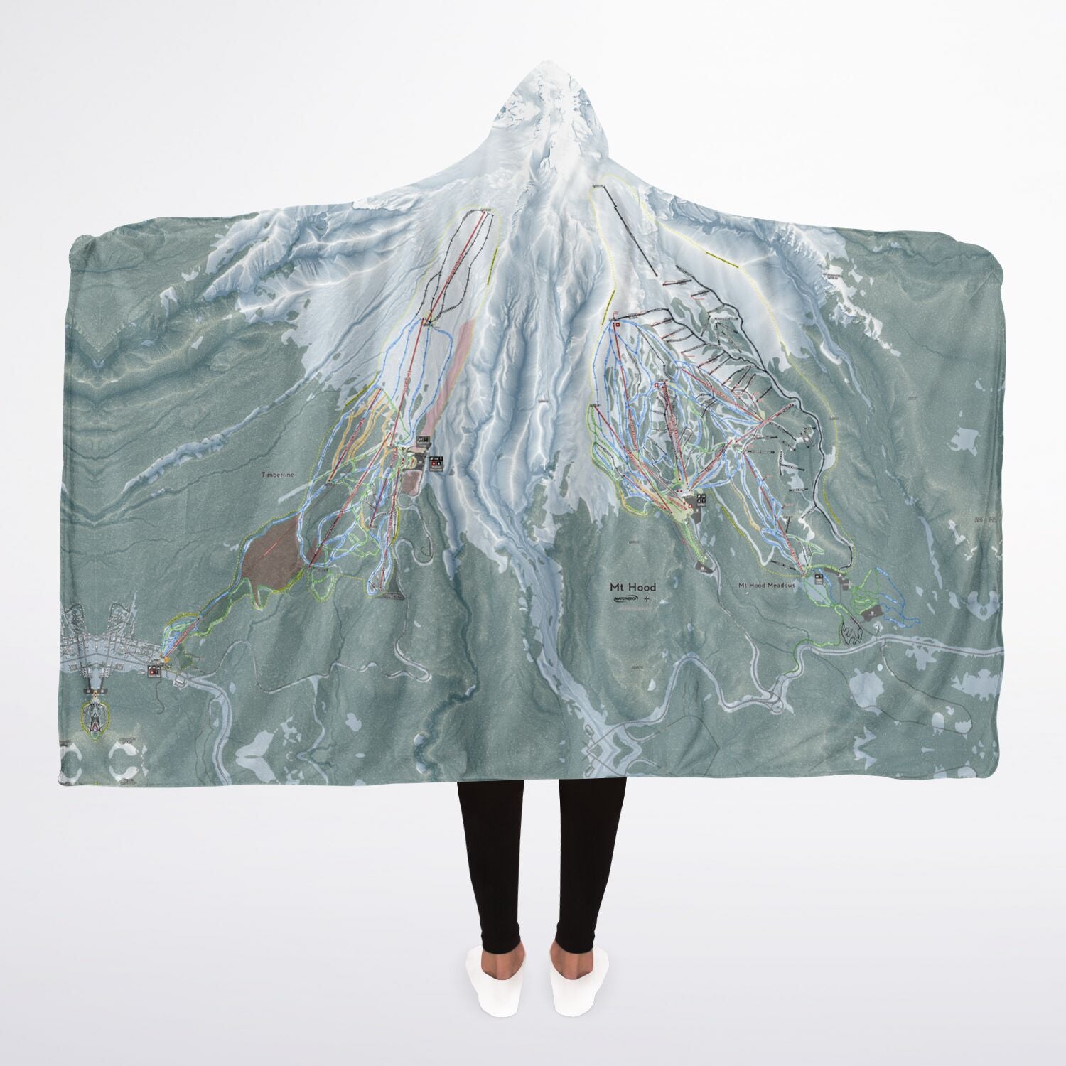 Mt Hood, Oregon Ski Trail Map - Adult Hooded Blanket