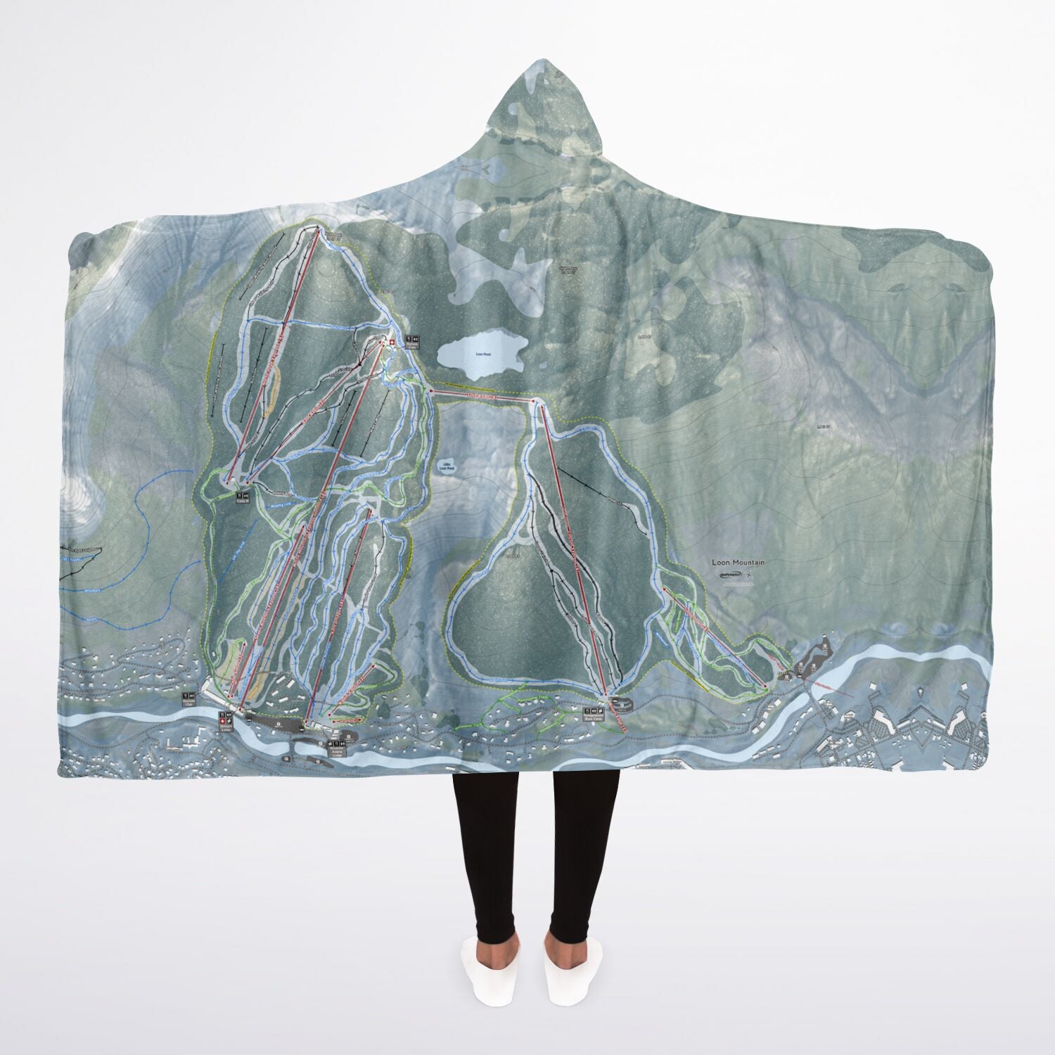 Loon Mountain, New Hampshire Ski Trail Map - Adult Hooded Blanket