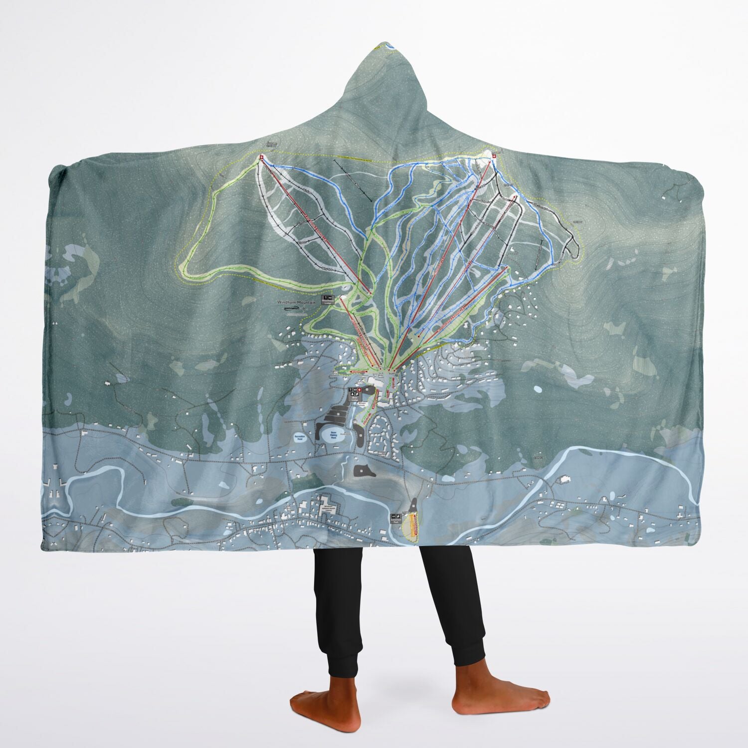 Windham Mountain, New York Ski Trail Map - Youth Hooded Blanket