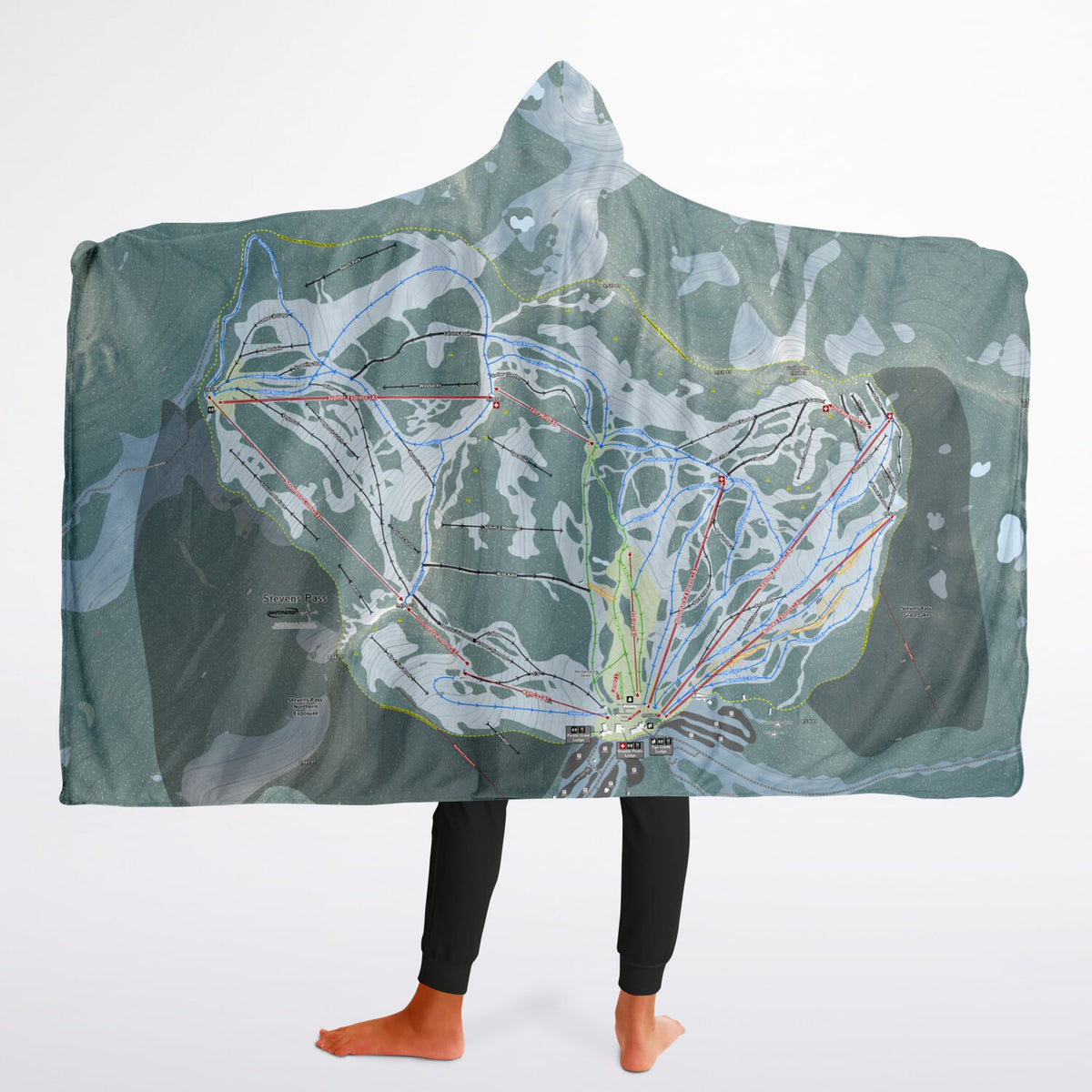 Stevens Pass, Washington Ski Trail Map - Youth Hooded Blanket