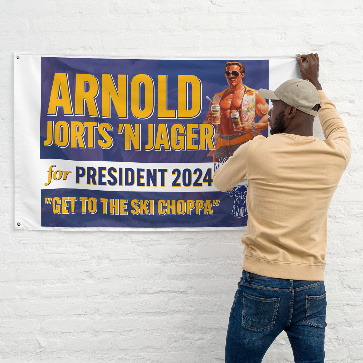 Arnold Jorts n&#39; Jager For President 2024 Flag