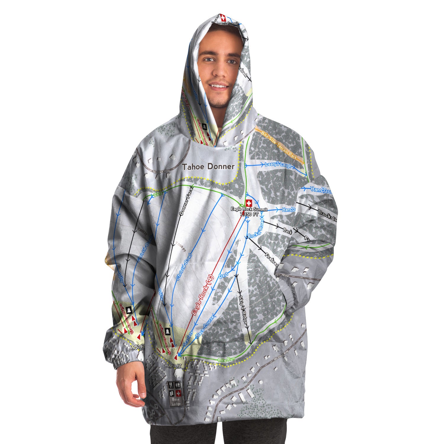 Tahoe Donner, California Ski Trail Map - Snug Hoodie