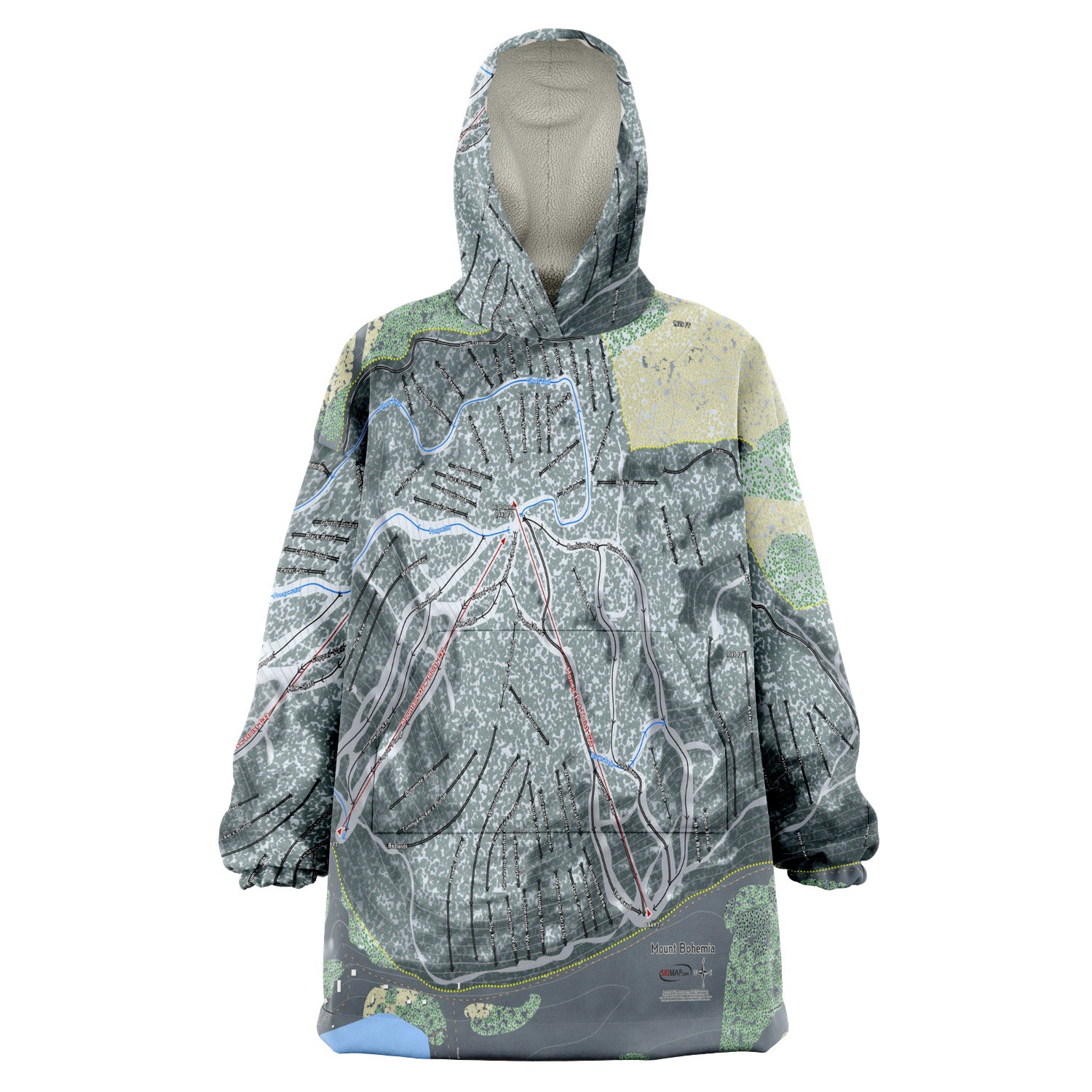 Mount Bohemia, Michigan Ski Trail Map Snug Hoodie