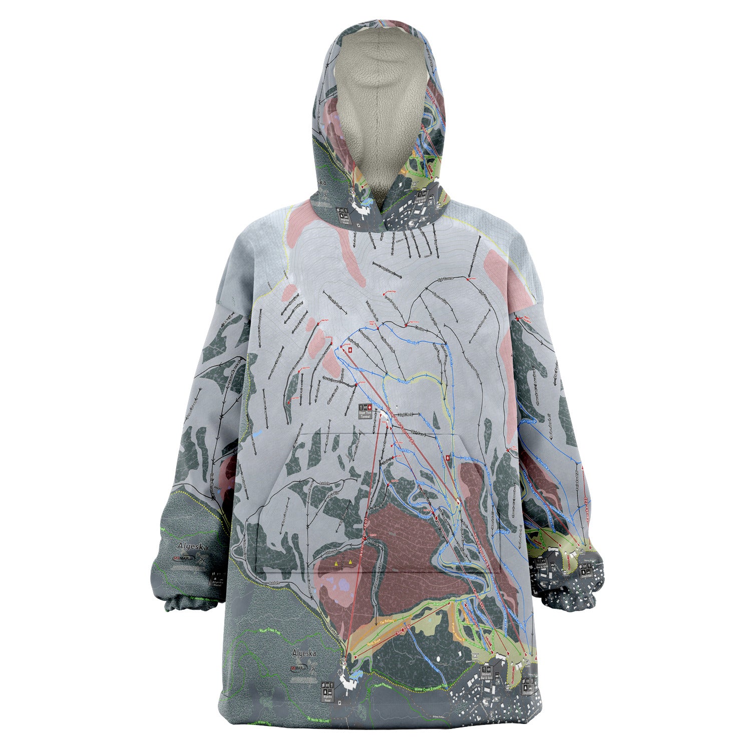 Alyeska, Alaska Ski Trail Map - Snug Hoodie