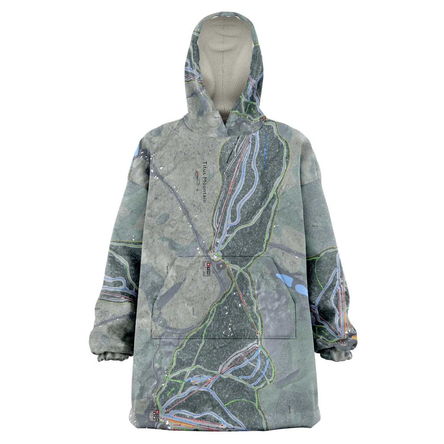 Titus Mountain, New York Ski Trail Map Snug Hoodie