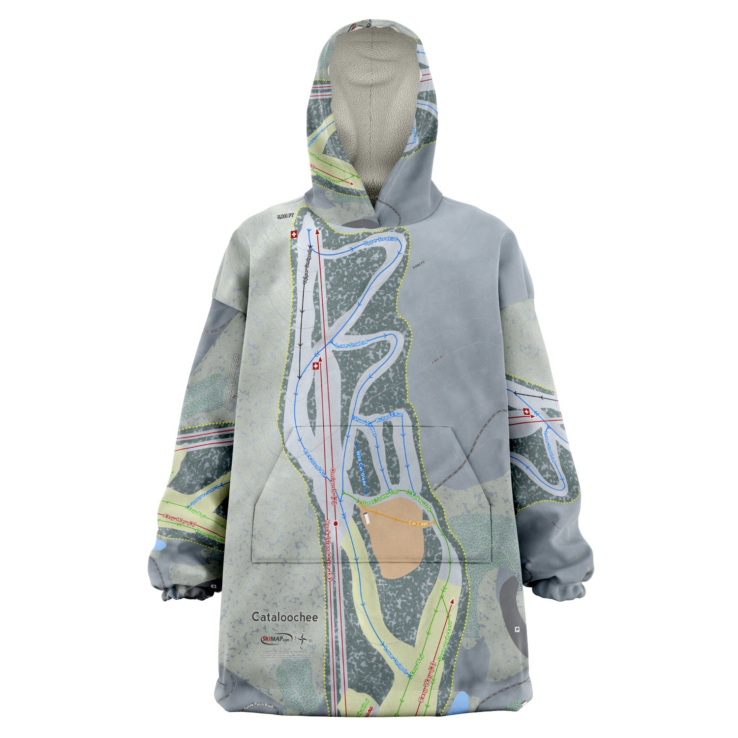 Cataloochee, North Carolina Ski Trail Map Snug Hoodie