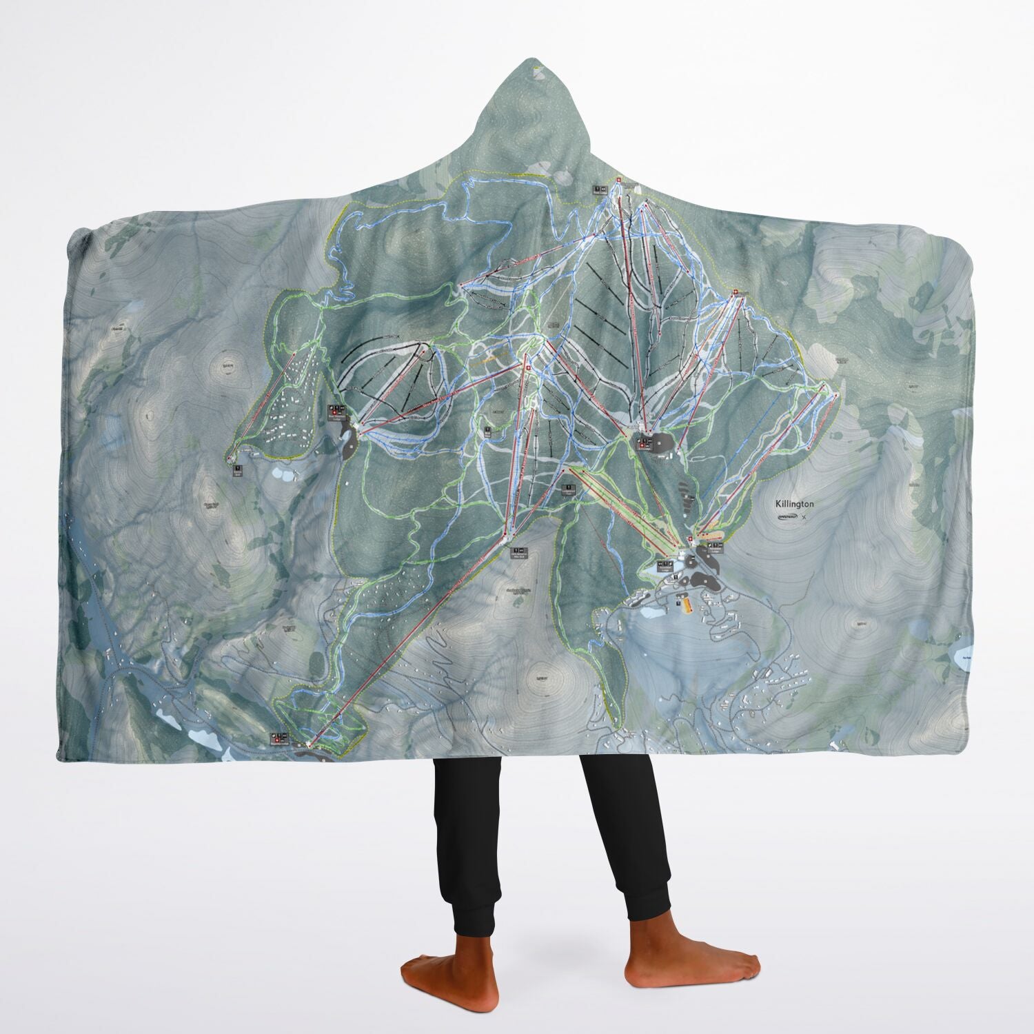 Killington, Vermont Ski Trail Map - Youth Hooded Blanket