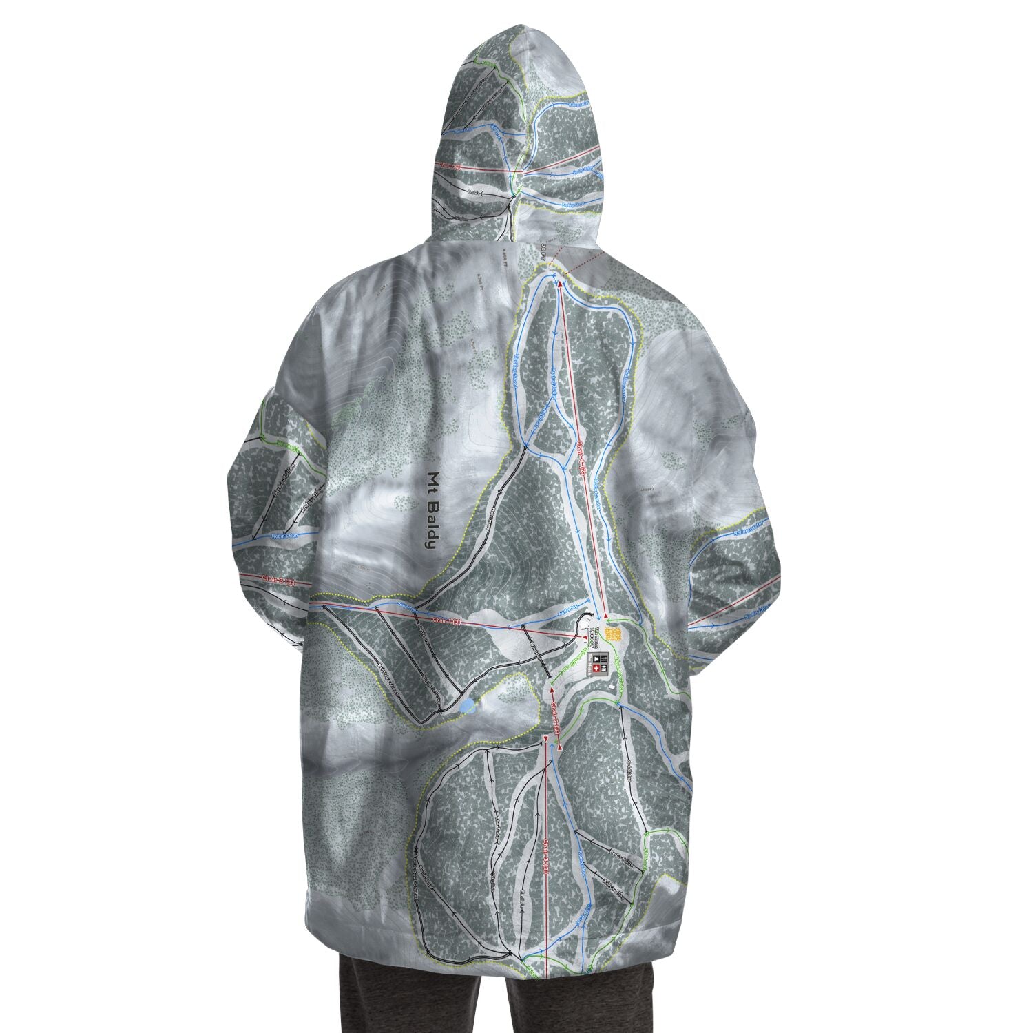 Mt. Baldy, California Ski Trail Map - Snug Hoodie