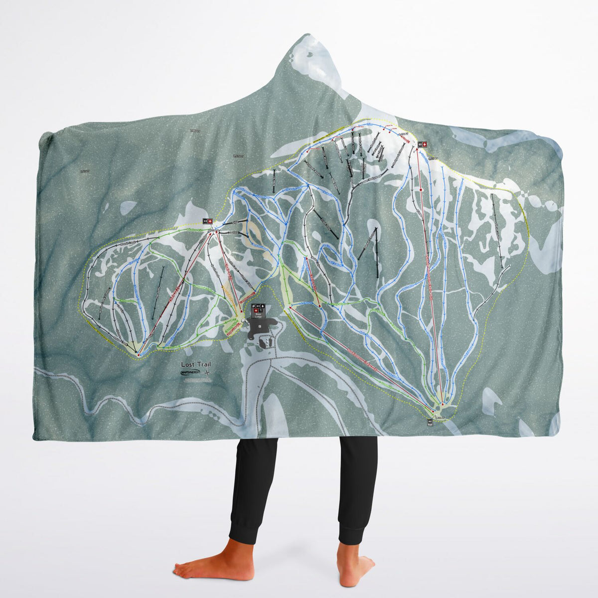 Lost Trail, Montana Ski Trail Map - Youth Hooded Blanket