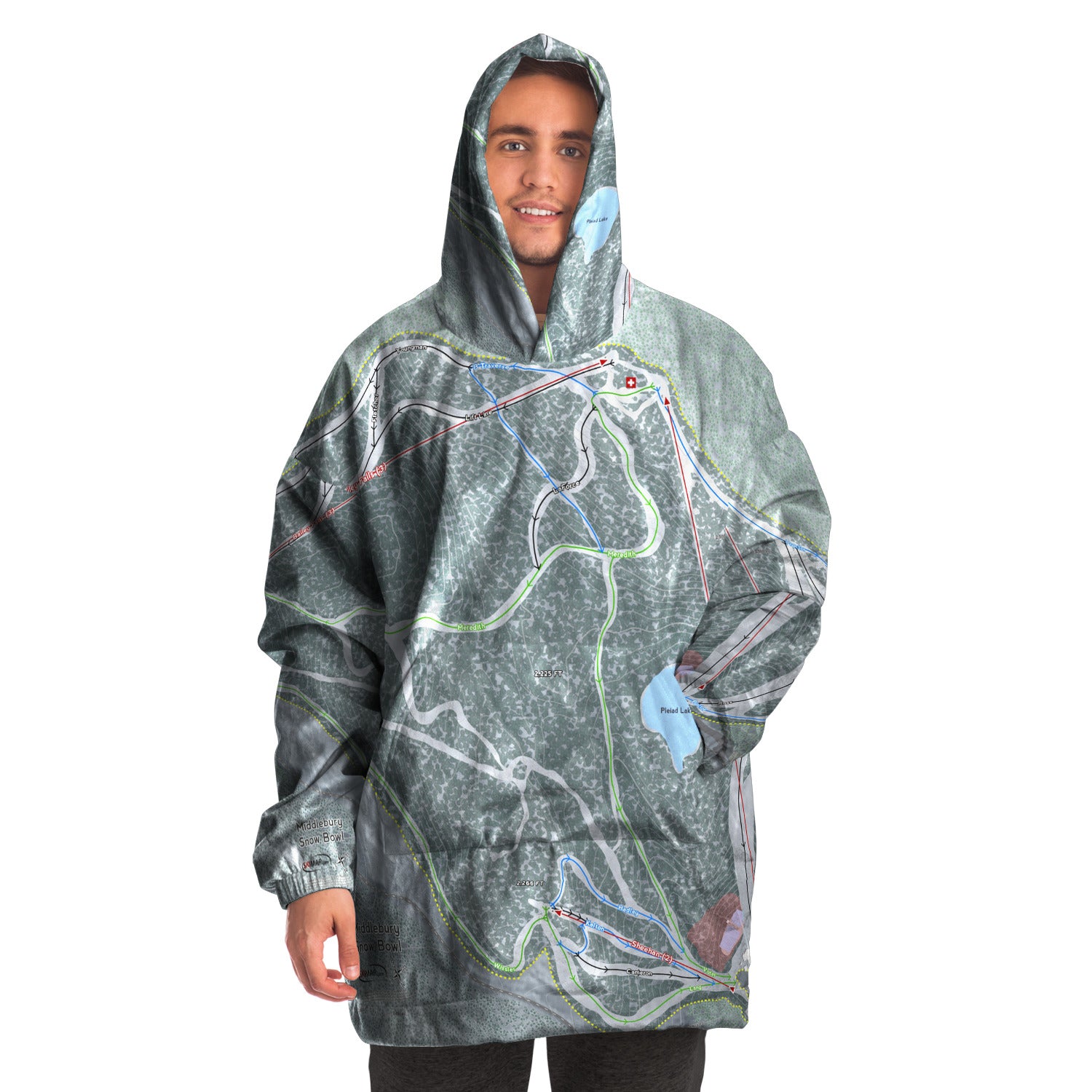 Middle Bury Snow Bowl, Vermont Ski Trail Map - Snug Hoodie