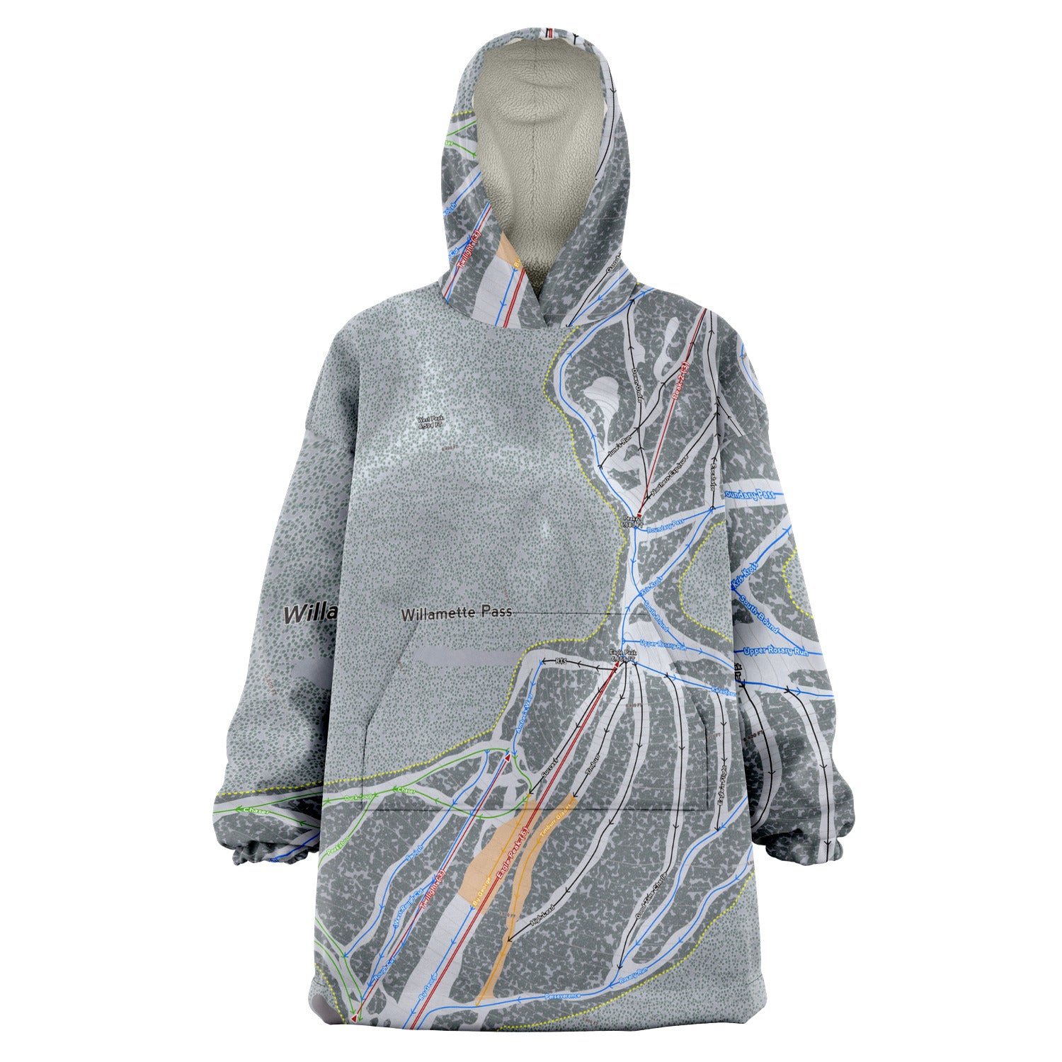 Willamette Pass, Oregon Ski Trail Map Snug Hoodie