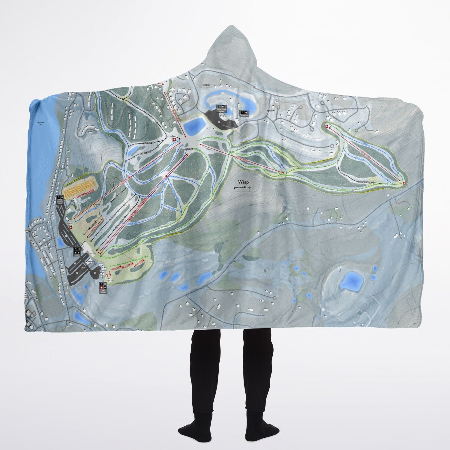 Wisp, Maryland Ski Trail Map - Adult Hooded Blanket