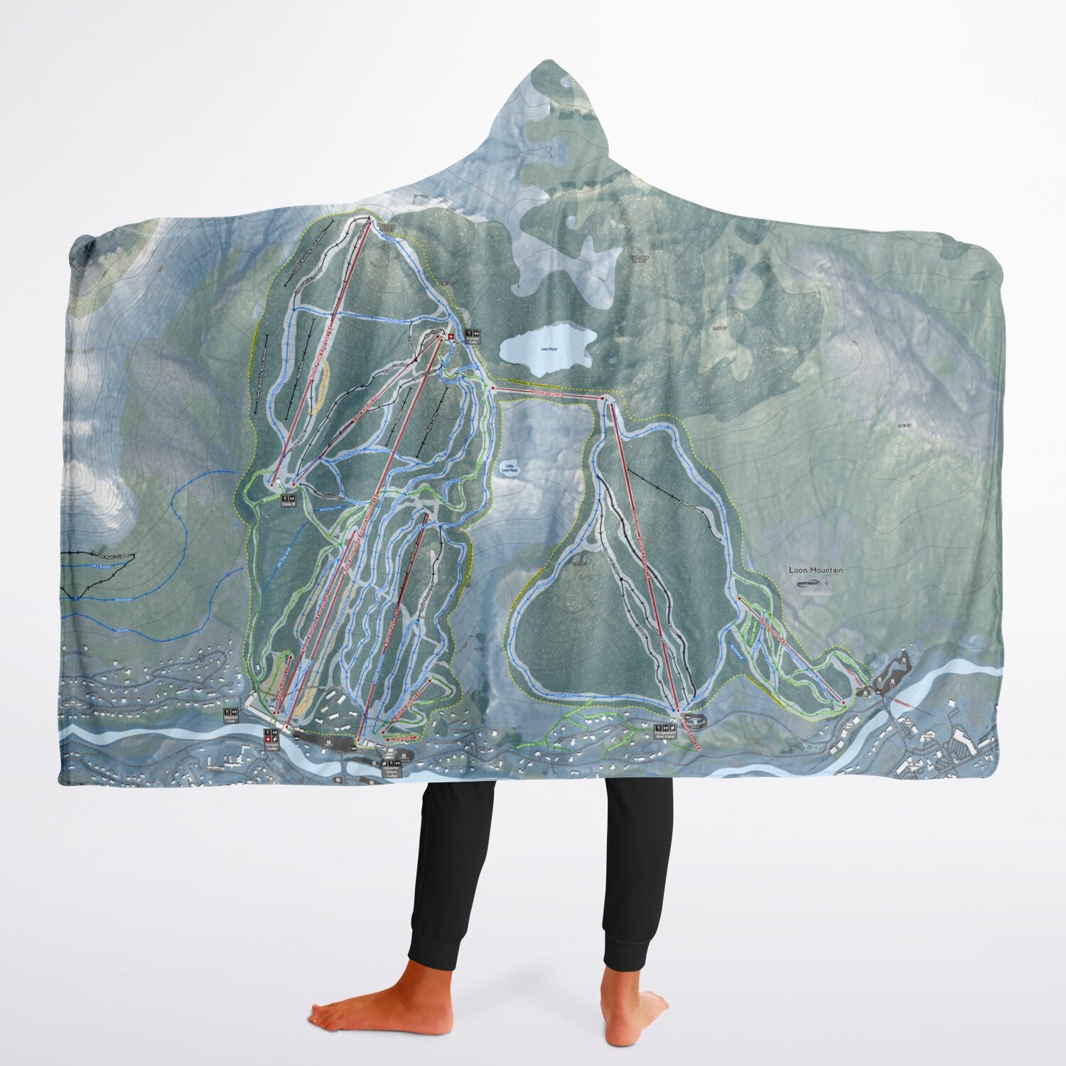 Loon Mountain, New Hampshire Ski Trail Map - Youth Hooded Blanket