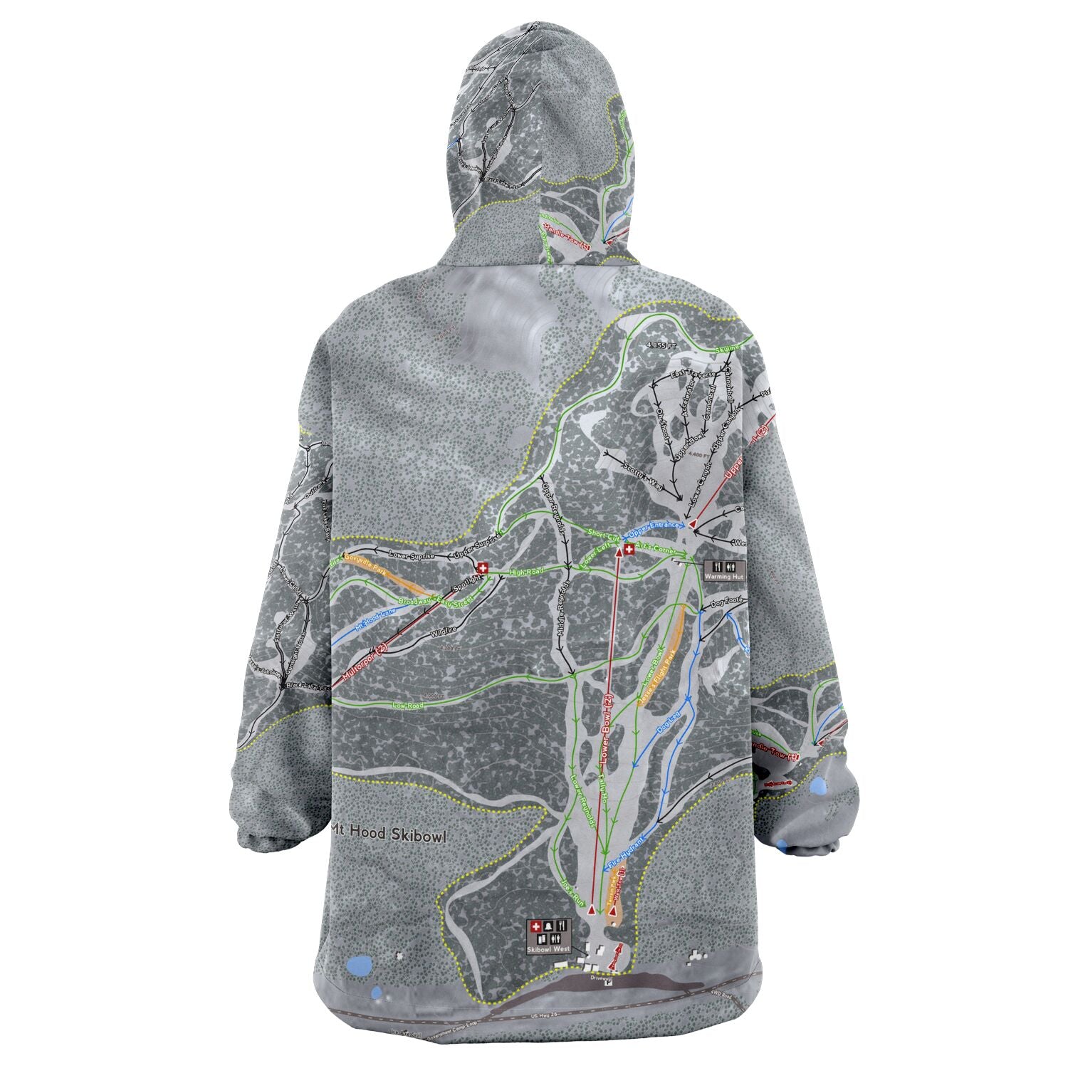 Mt Hood Skibowl, Oregon Ski Trail Map - Snug Hoodie