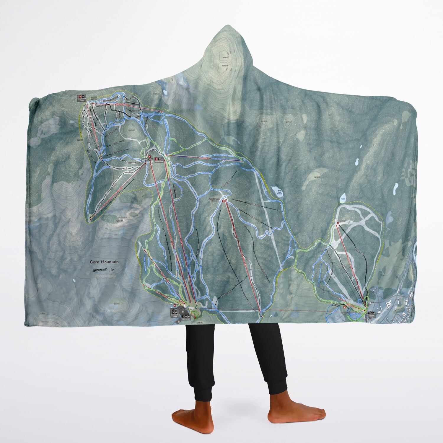 Gore Mountain, New York Ski Trail Map - Youth Hooded Blanket