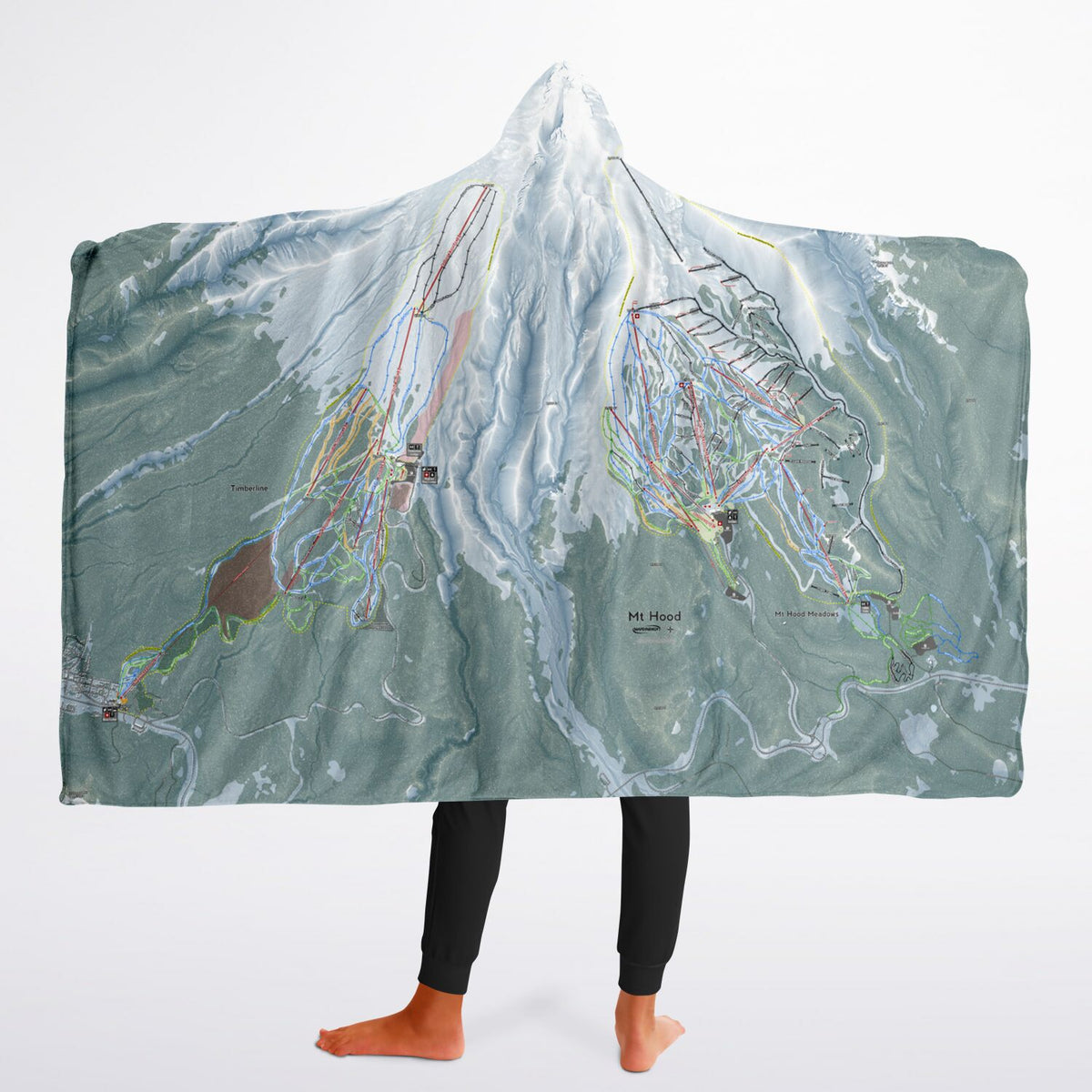 Mt Hood, Oregon Ski Trail Map - Youth Hooded Blanket