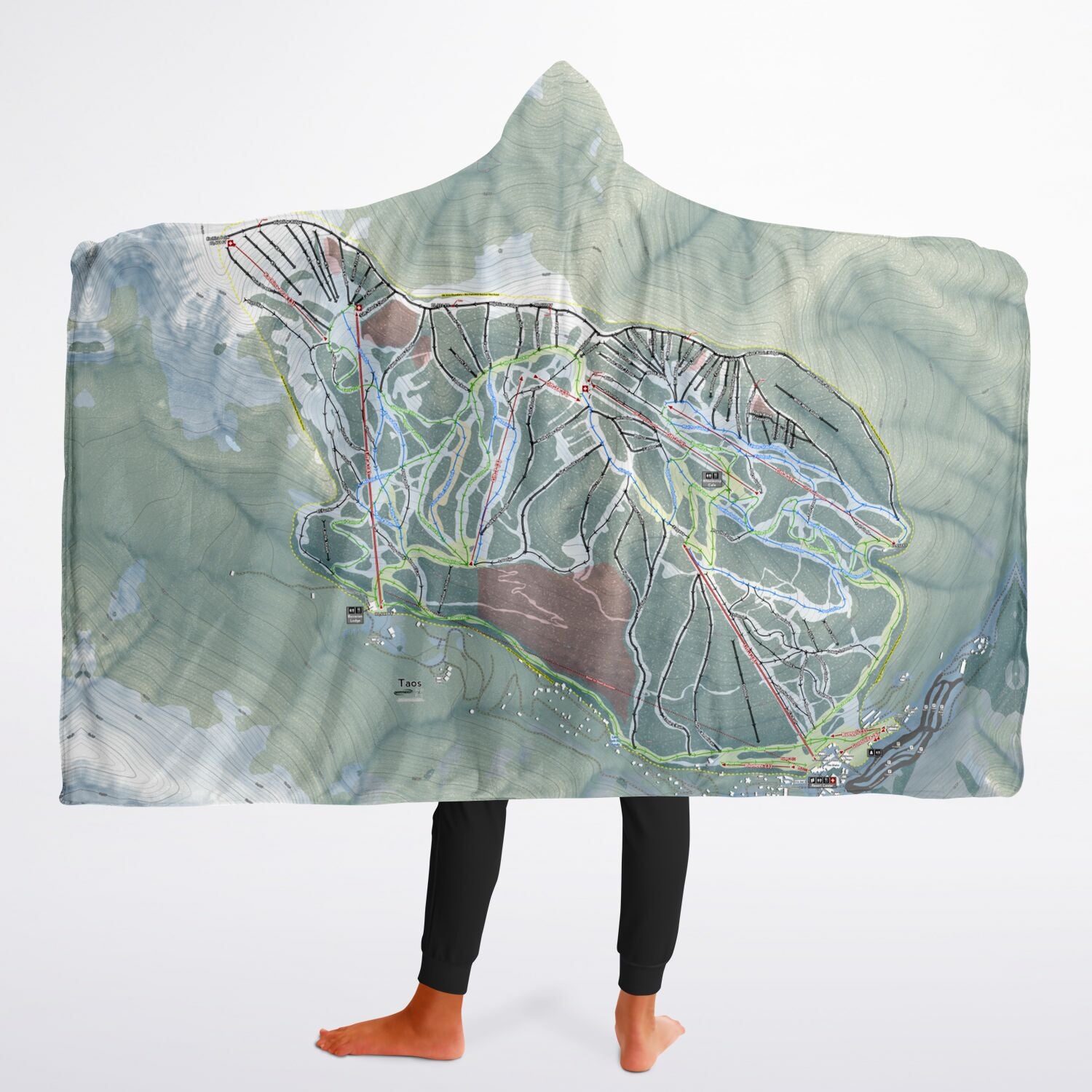 Taos, New Mexico Ski Trail Map - Youth Hooded Blanket