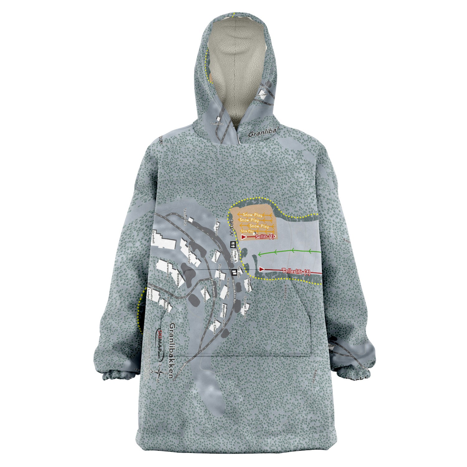 Granlibakken, California Ski Trail Map - Snug Hoodie