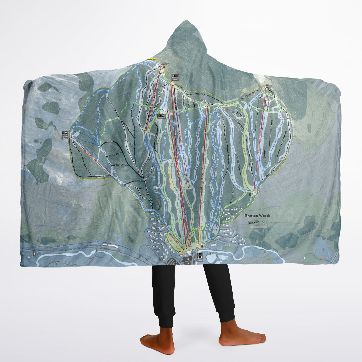 Bretton Woods, New Hampshire Ski Trail Map - Youth Hooded Blanket