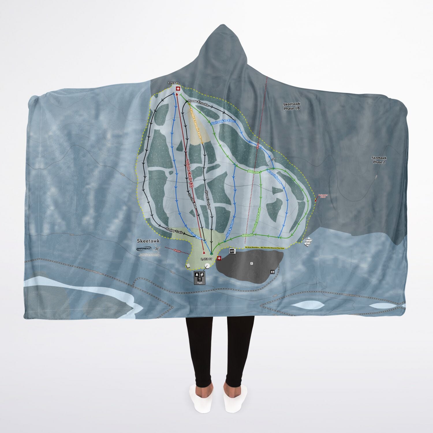 Skeetawk, Alaska Ski Trail Map - Adult Hooded Blanket