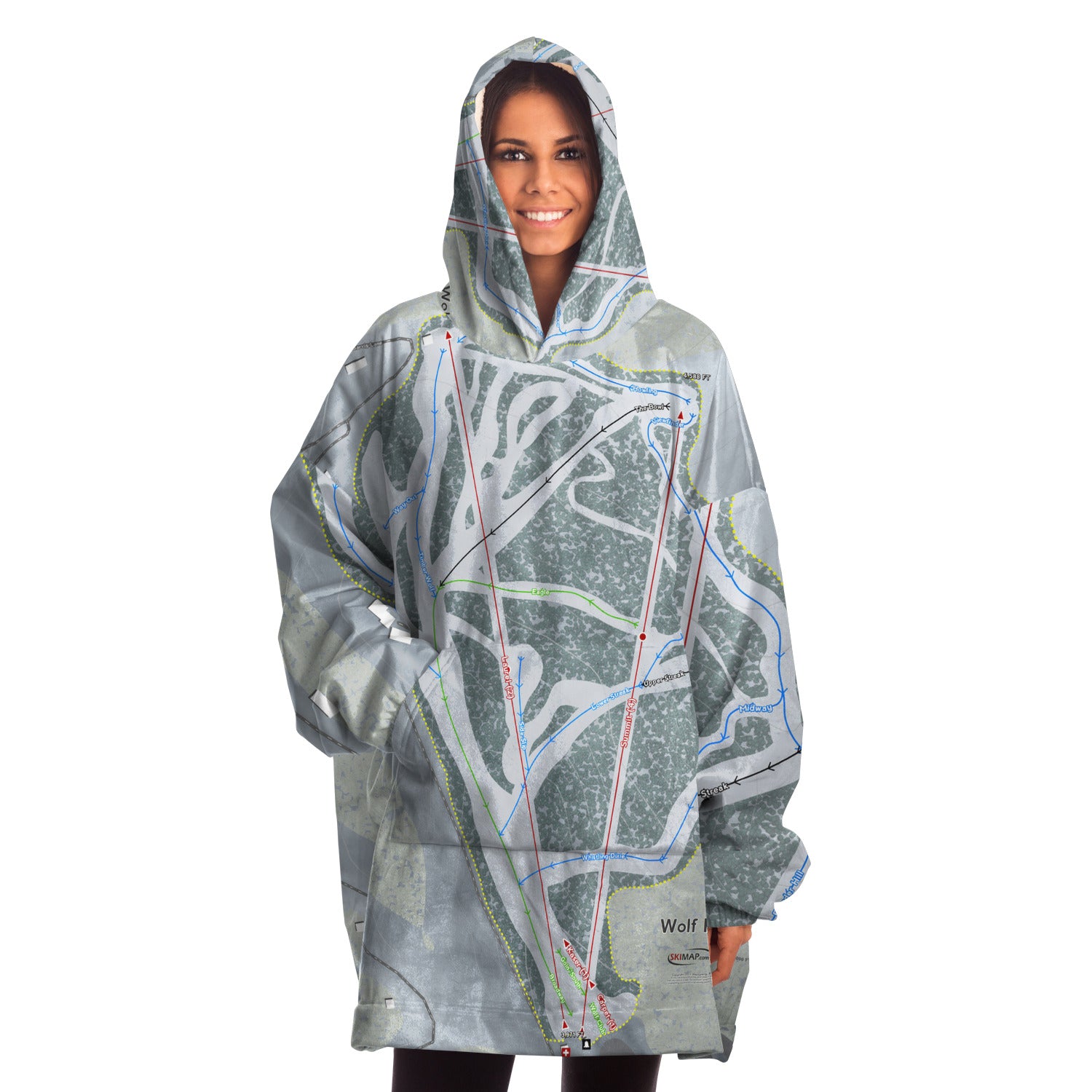 Wolf Ridge, North Carolina Ski Trail Map Snug Hoodie