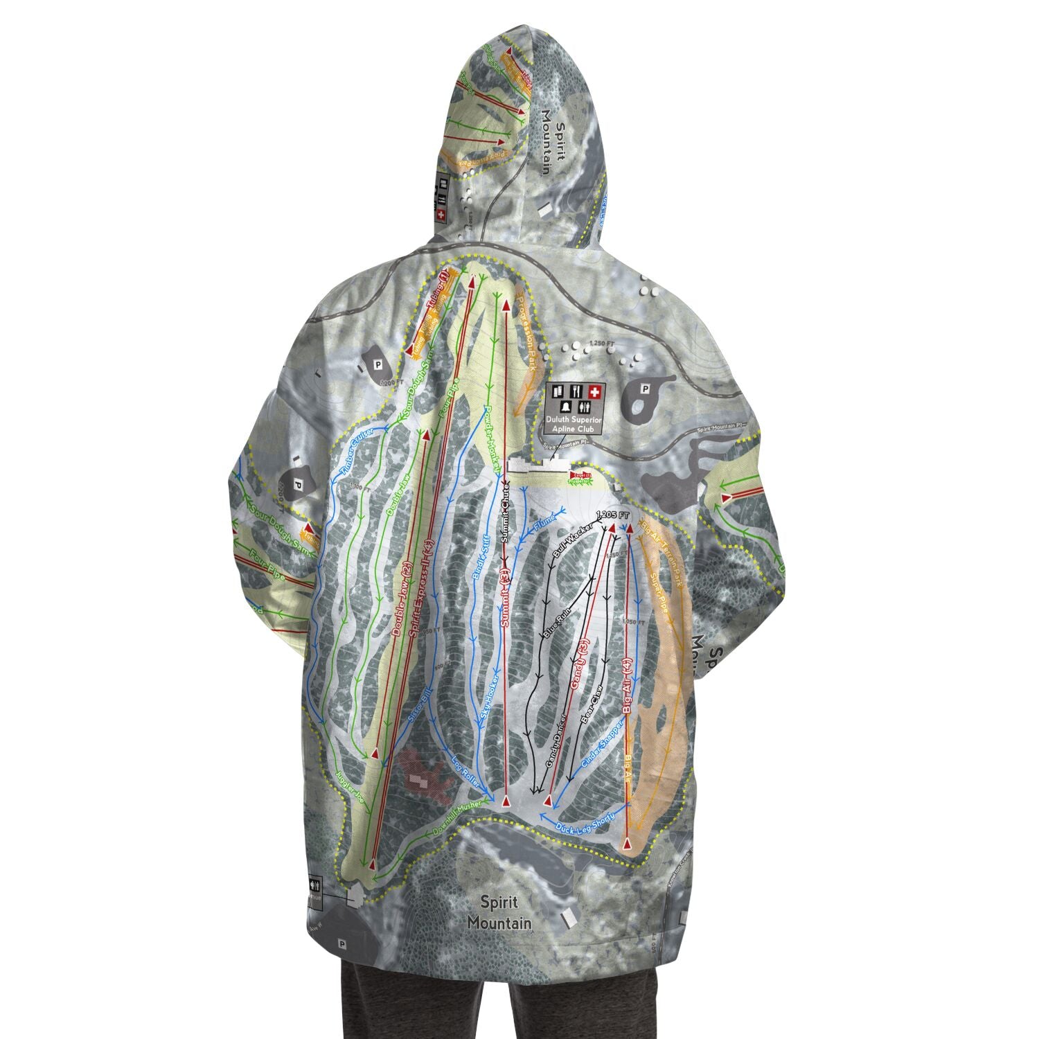 Spirit Mountain, Minnesota Ski Trail Map - Snug Hoodie