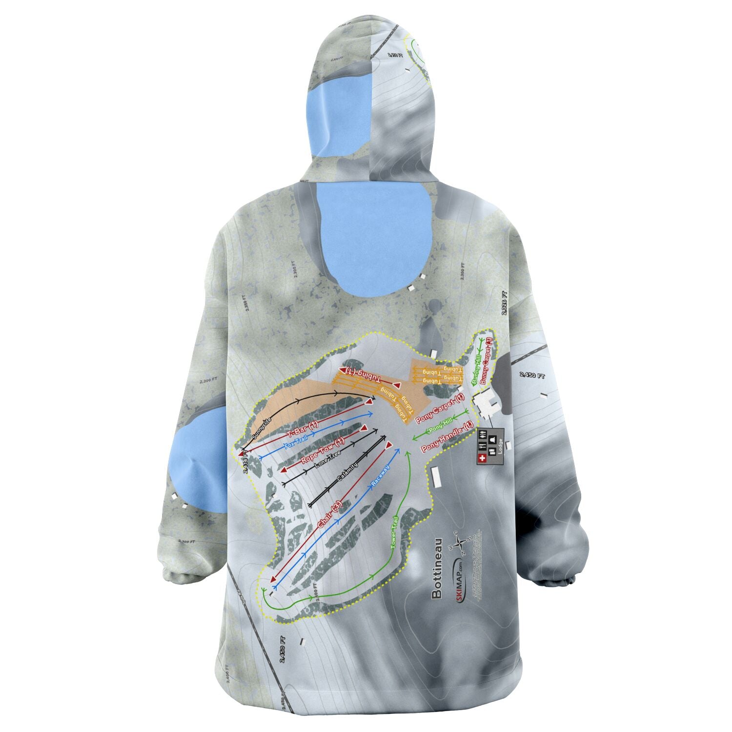 Bottineau, North Dakota Ski Trail Map Snug Hoodie