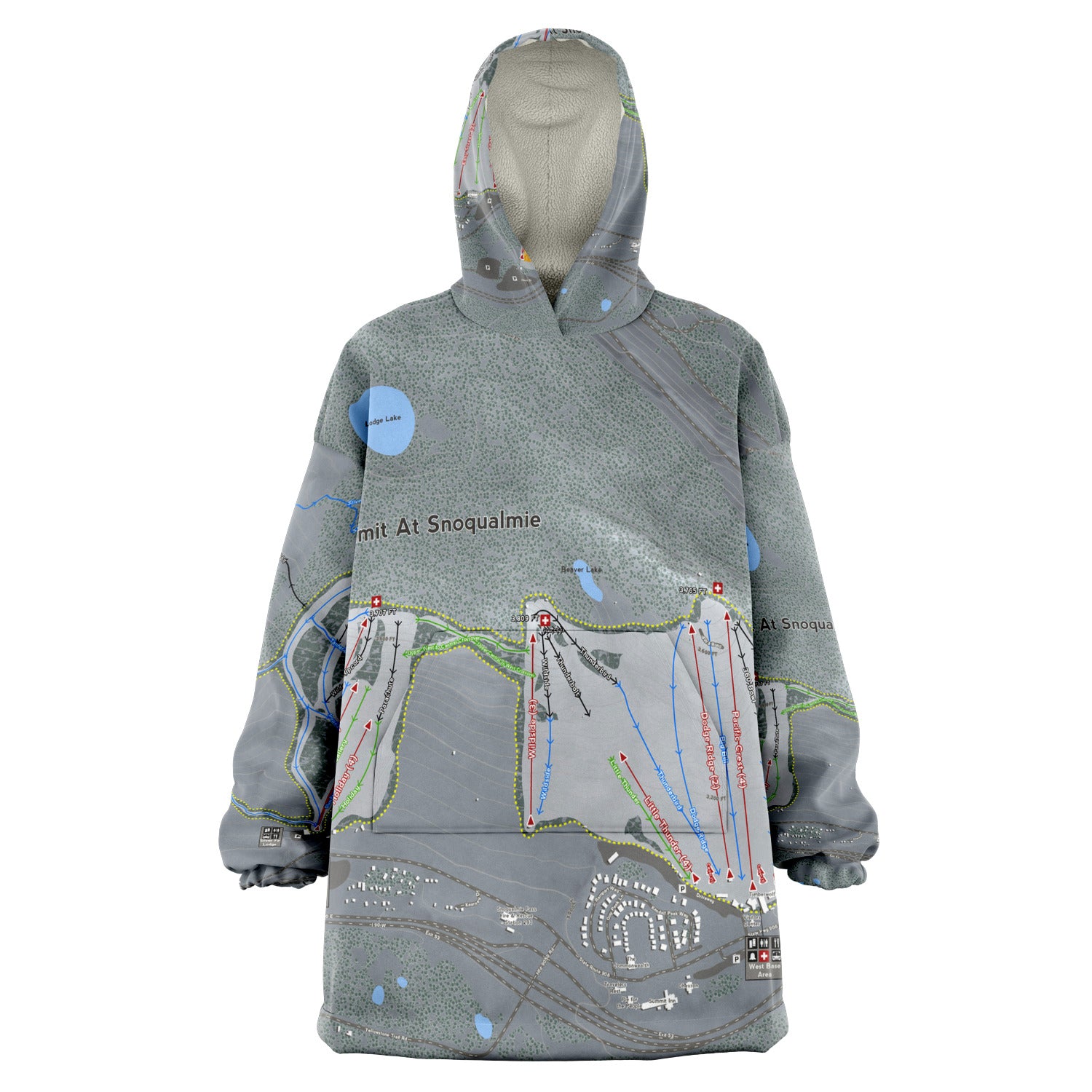 Summit At Snoqualmie Alpental, Washington Ski Trail Map Snug Hoodie