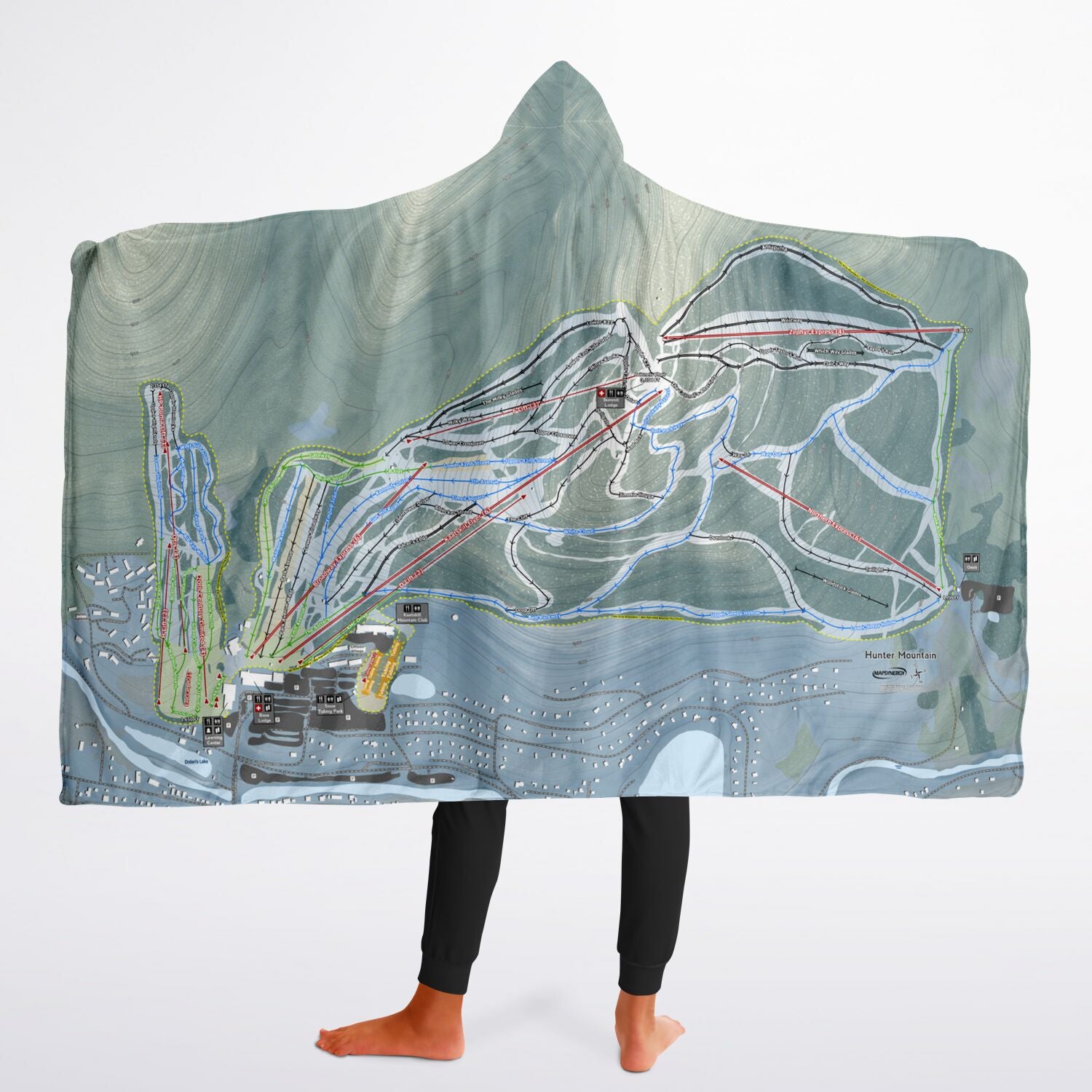 Hunter Mountain, New York Ski Trail Map - Youth Hooded Blanket